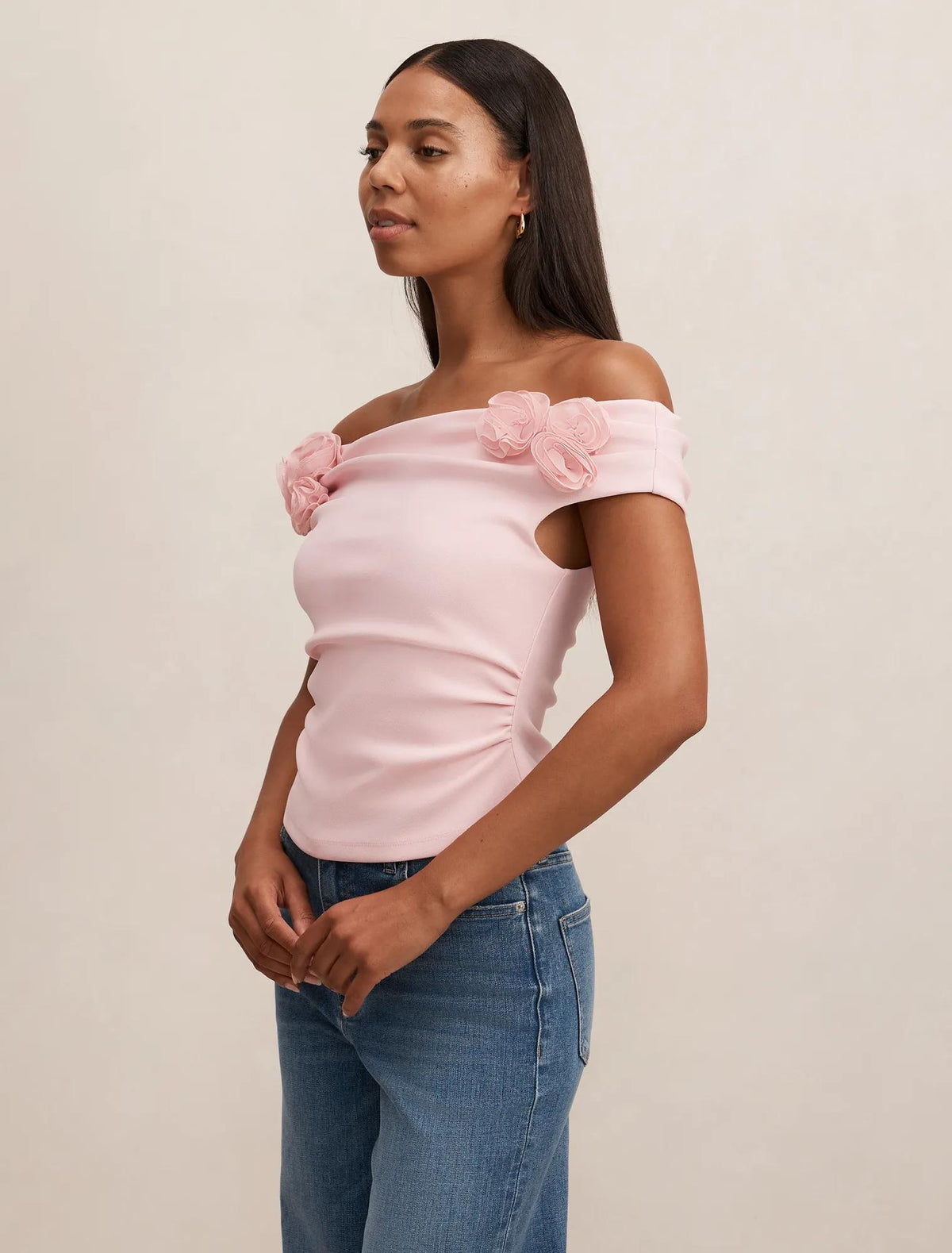 Cara Rosette Bardot Top Pink Sorbet
