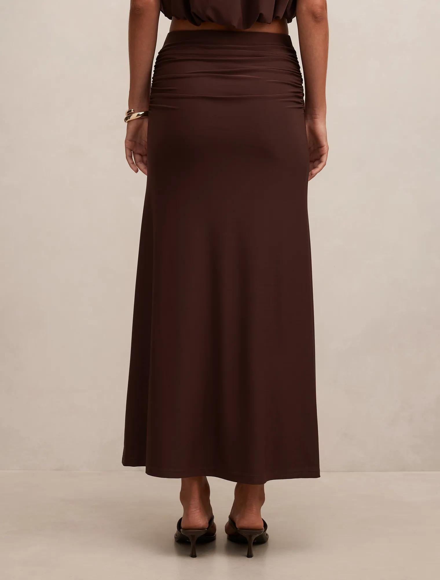 Sutton Flute Maxi skirt Milk Chocolate co-ord