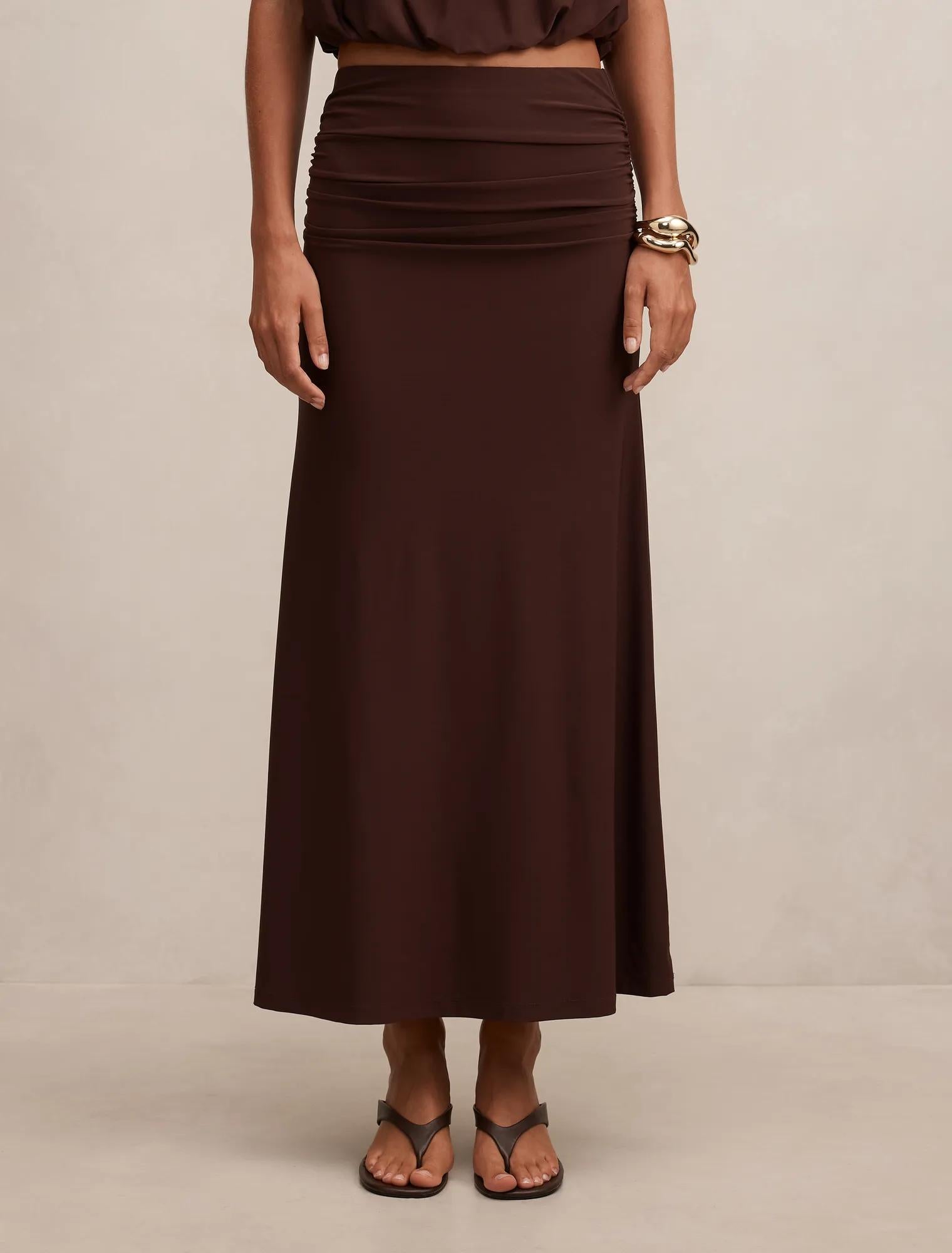 Sutton Flute Maxi skirt Milk Chocolate co-ord