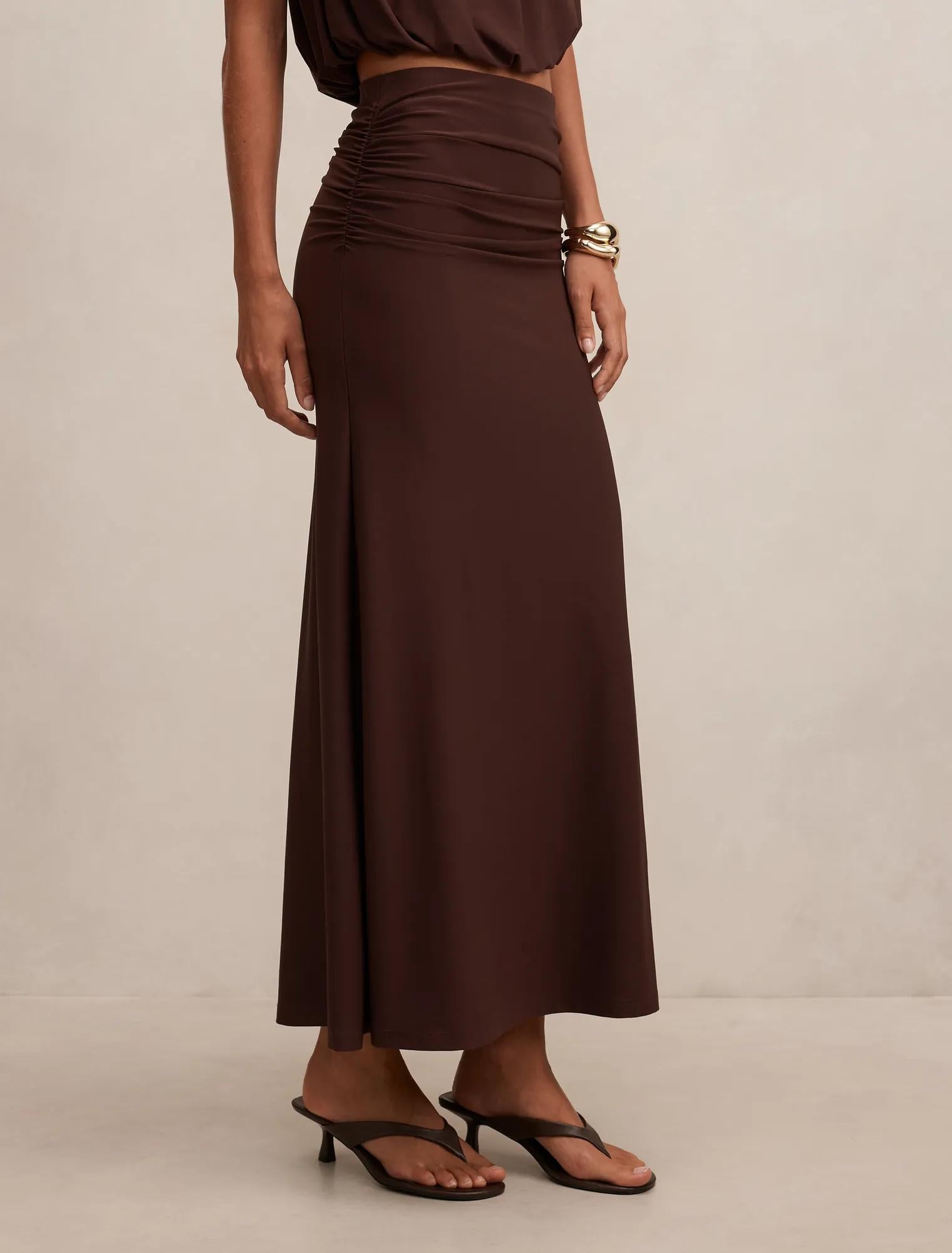 Sutton Flute Maxi skirt Milk Chocolate co-ord