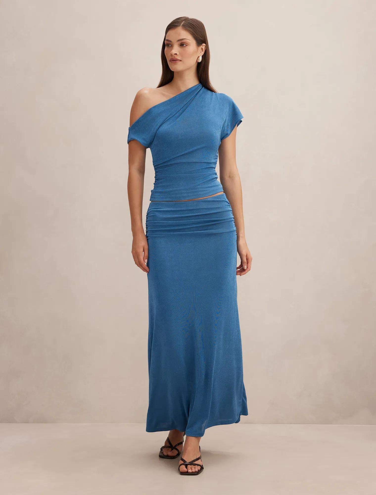 Maia Asym One Shoulder Top Palace Blue co-ord
