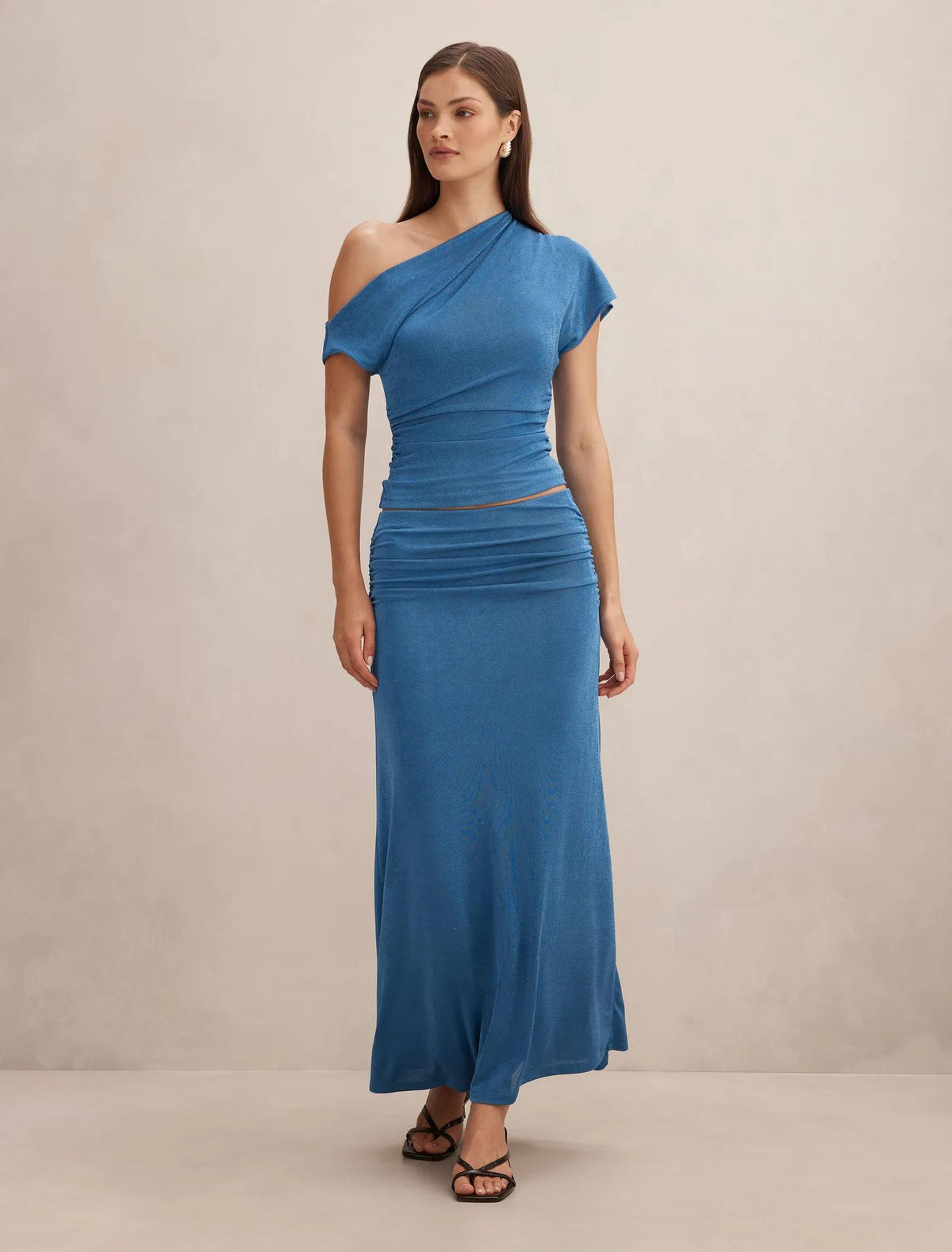 Maia Asym One Shoulder Top Palace Blue co-ord