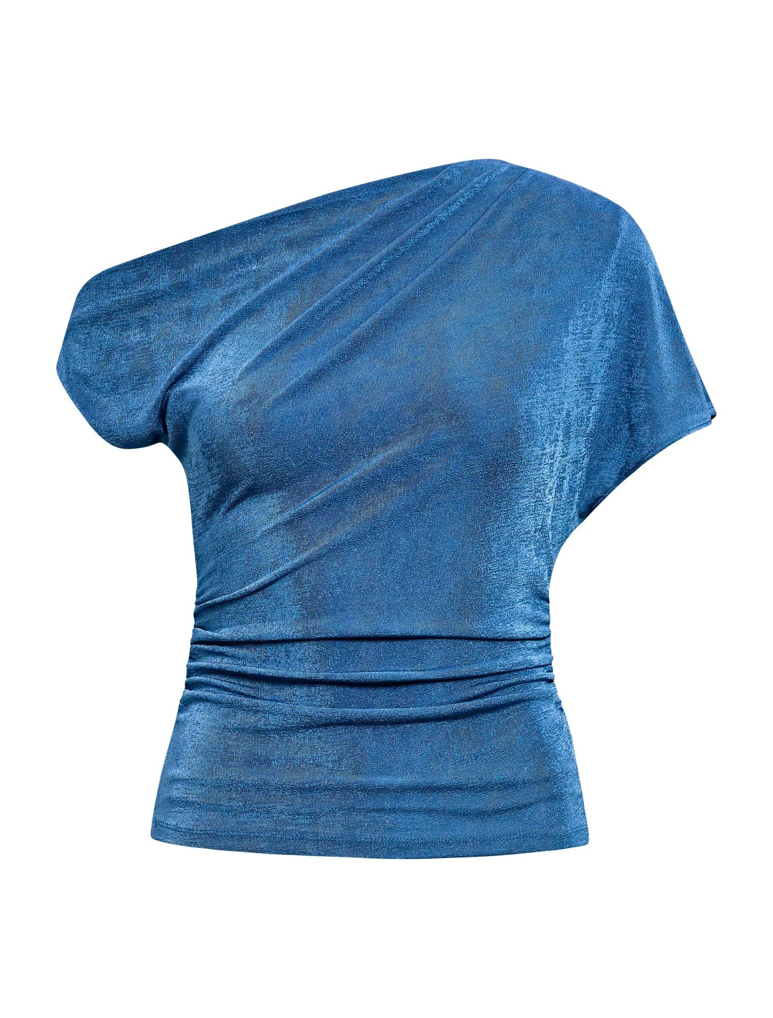 Maia Asym One Shoulder Top Palace Blue co-ord_mannequin