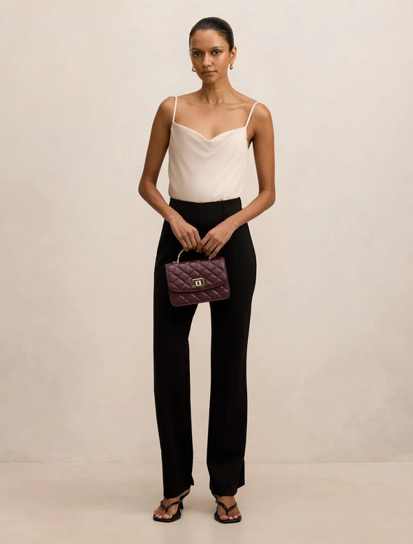 Piper Petite Ponte Straight Leg Pant Black