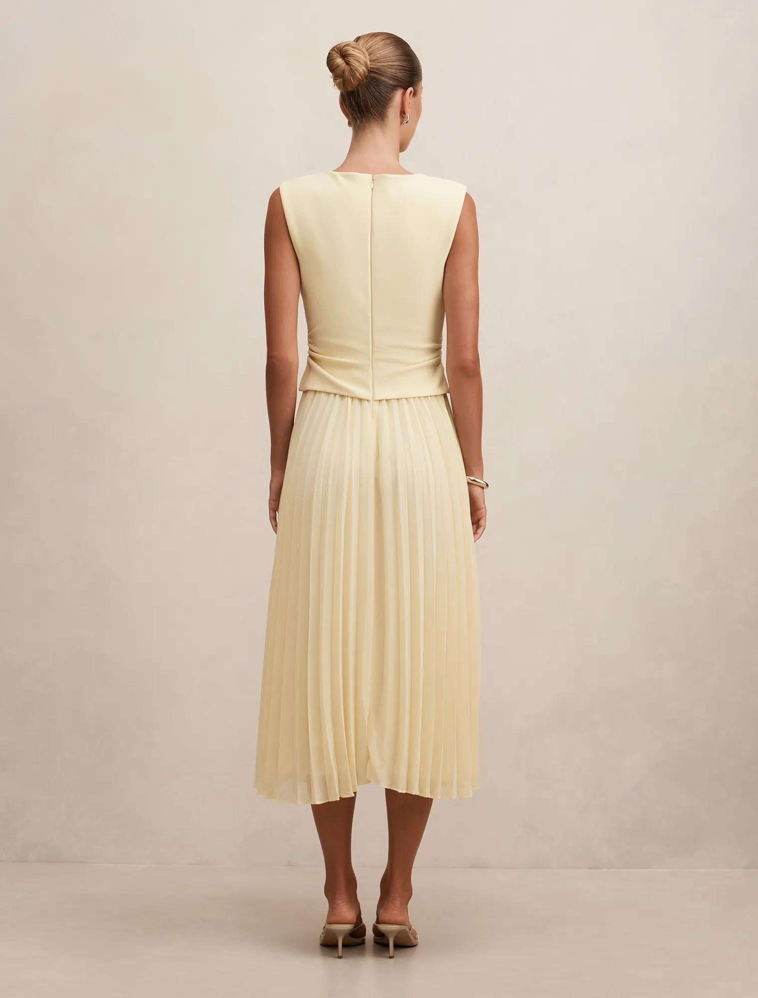 Emilia 2-in-1 Pleated Midi Dress Lemon