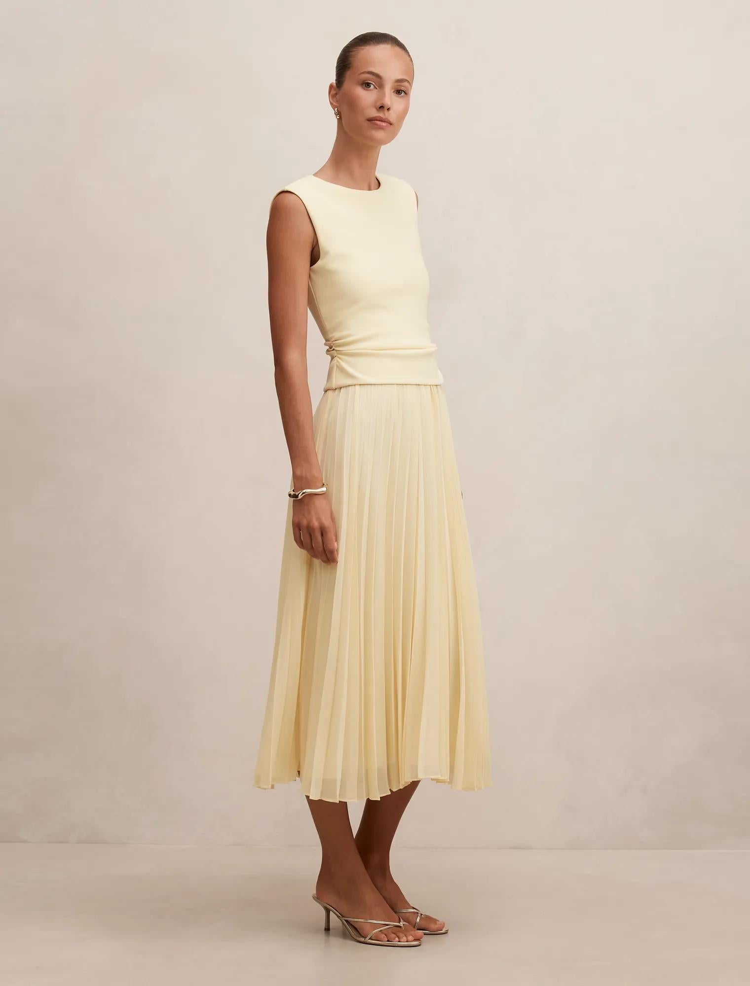 Emilia 2-in-1 Pleated Midi Dress Lemon
