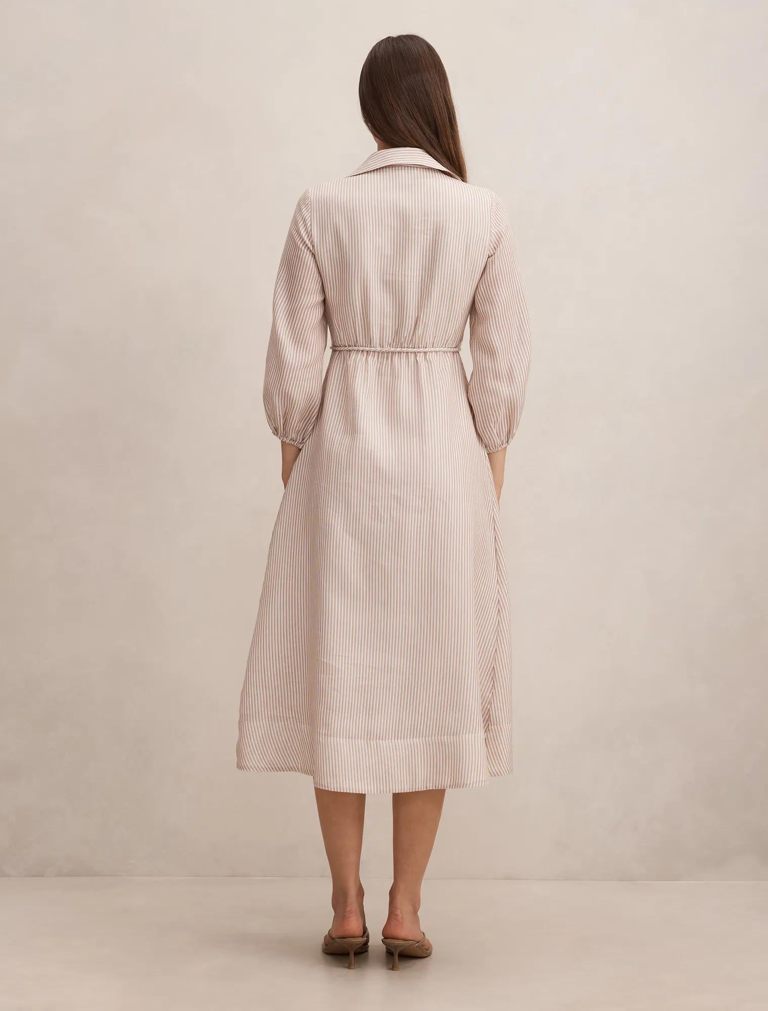 Maisy Silk Blend Shirt Dress Rust Stripe