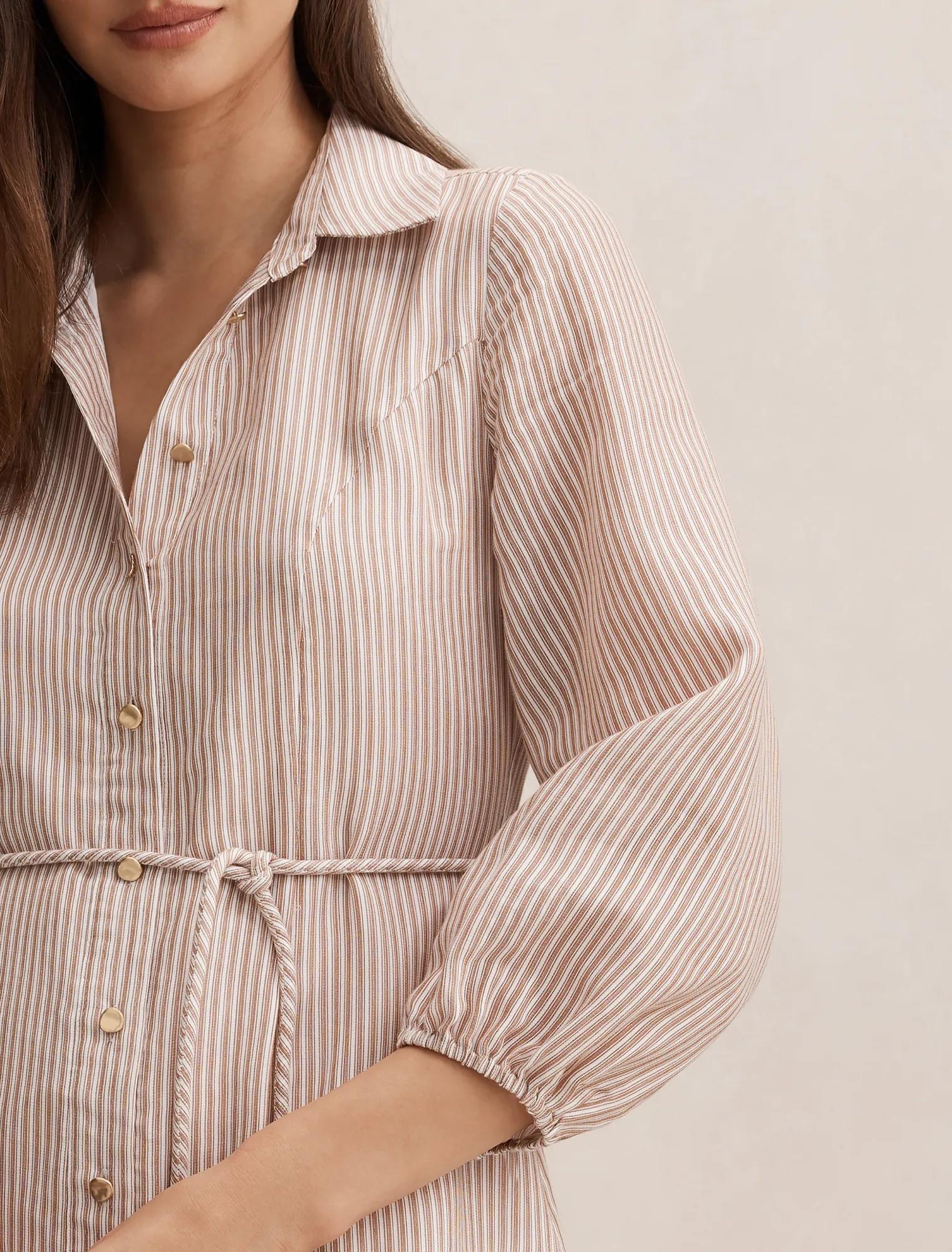 Maisy Silk Blend Shirt Dress Rust Stripe