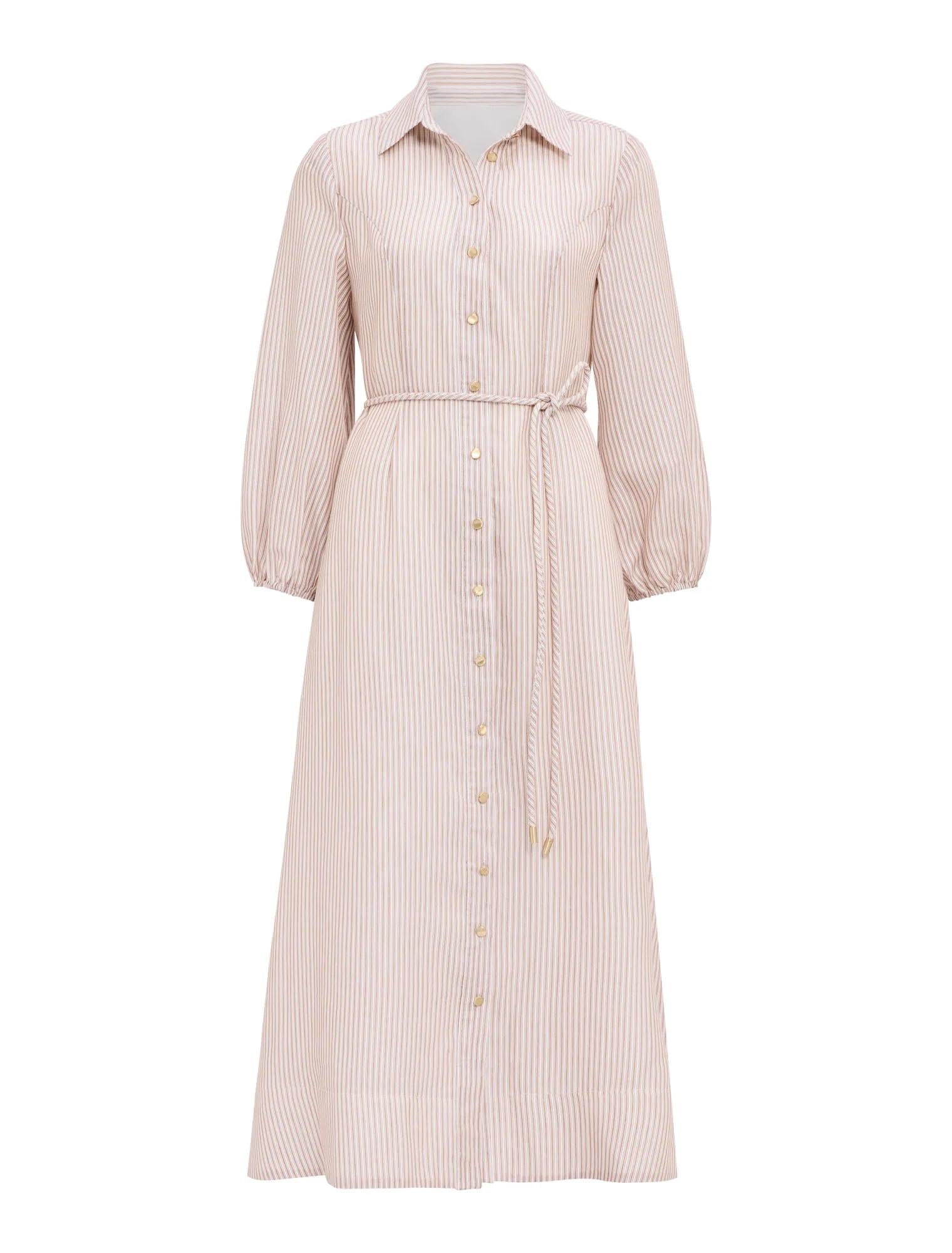 Maisy Silk Blend Shirt Dress Rust Stripe_mannequin