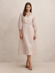 Maisy Silk Blend Shirt Dress Rust Stripe