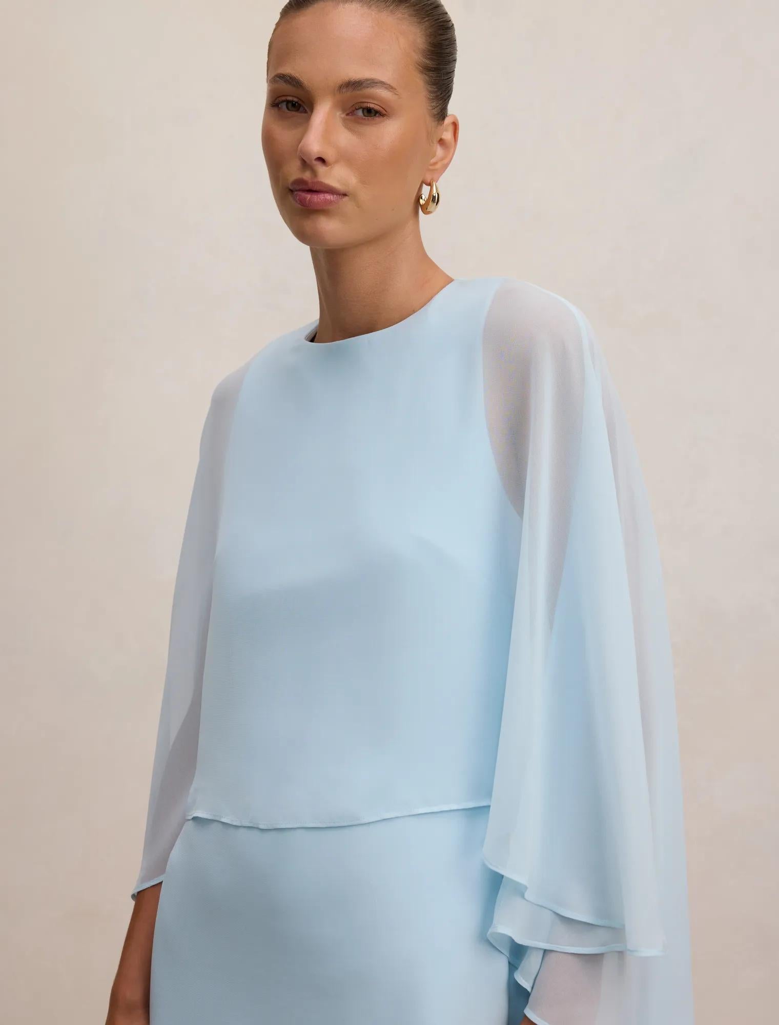 Irena Sheer Cape Mini Dress Soft Blue