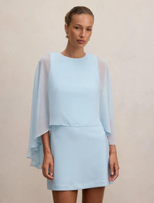 Irena Sheer Cape Mini Dress Soft Blue