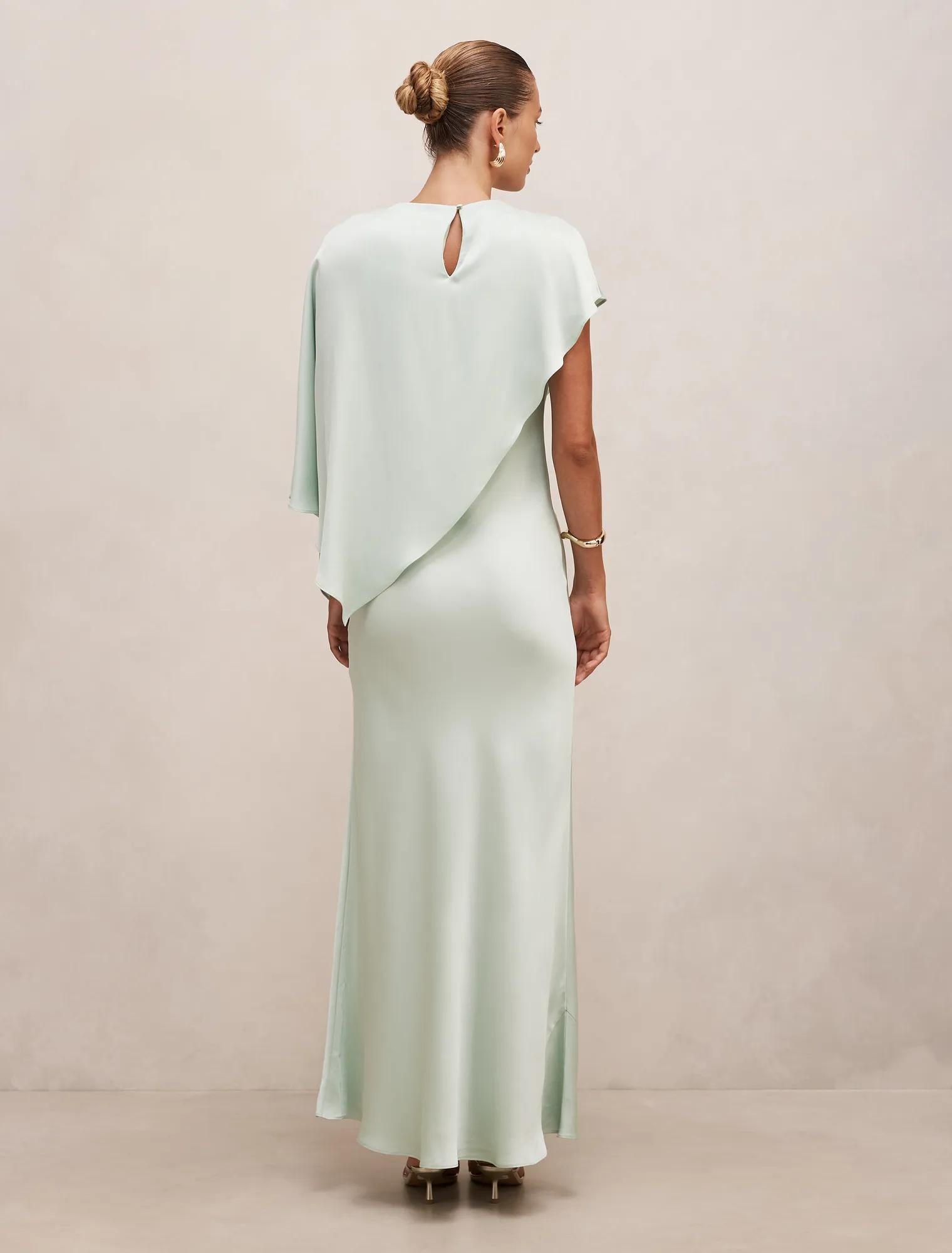 Zinnia Cape Maxi Dress Dusty Aqua