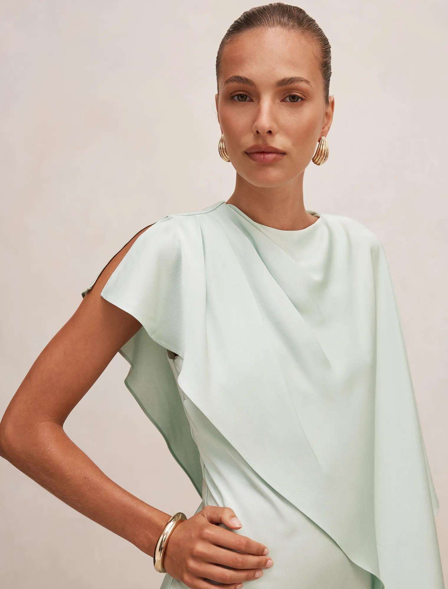 Zinnia Cape Maxi Dress Dusty Aqua