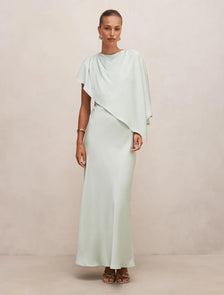 Zinnia Cape Maxi Dress Dusty Aqua