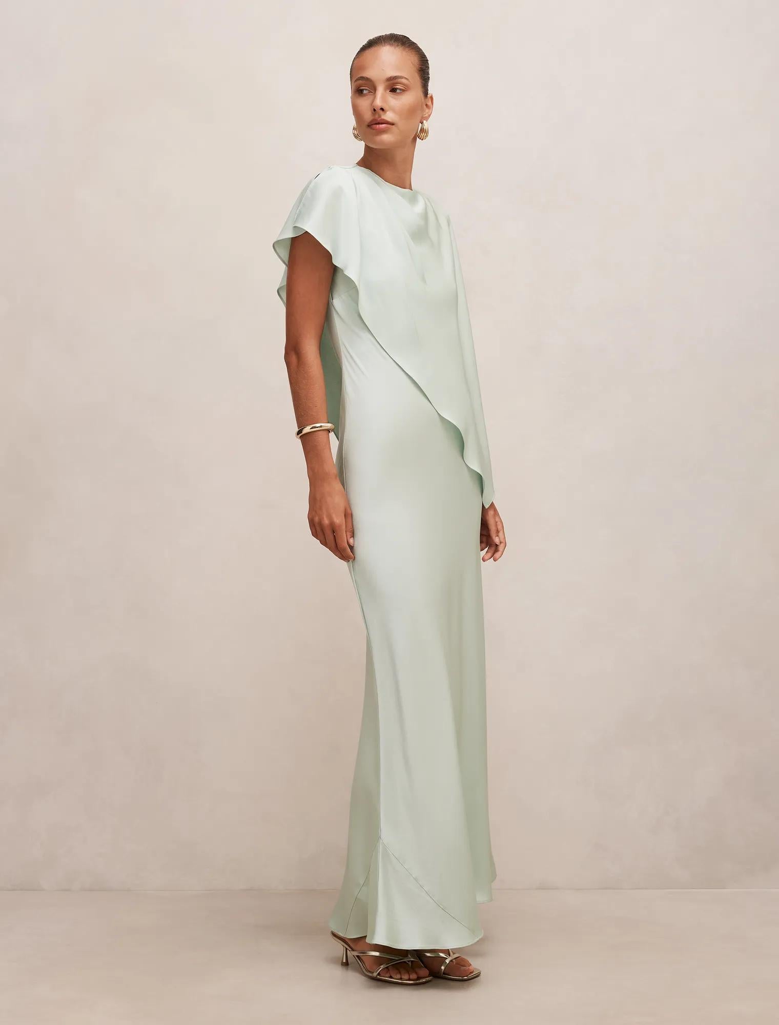 Zinnia Cape Maxi Dress Dusty Aqua
