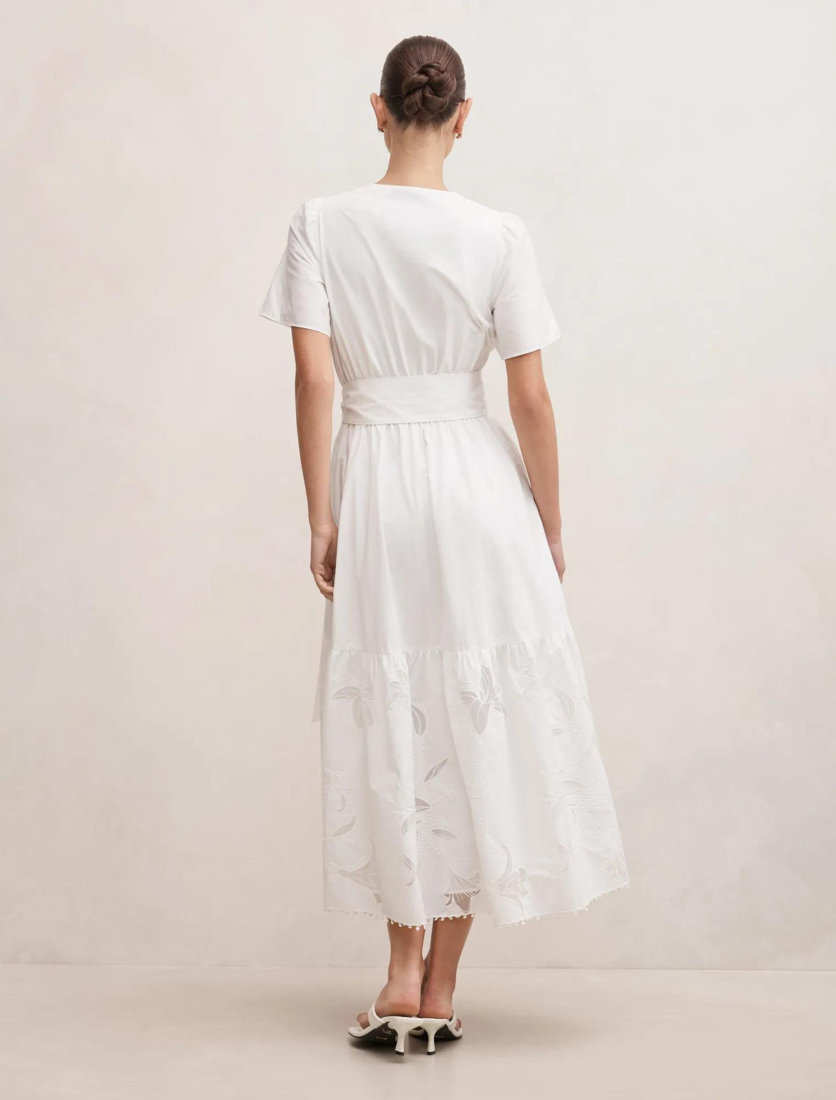 Matilda Embroidered Tie Midi Dress Porcelain