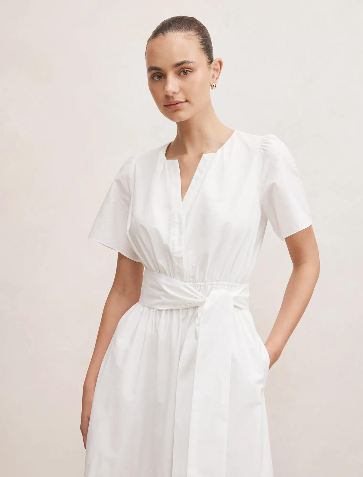 Matilda Embroidered Tie Midi Dress Porcelain