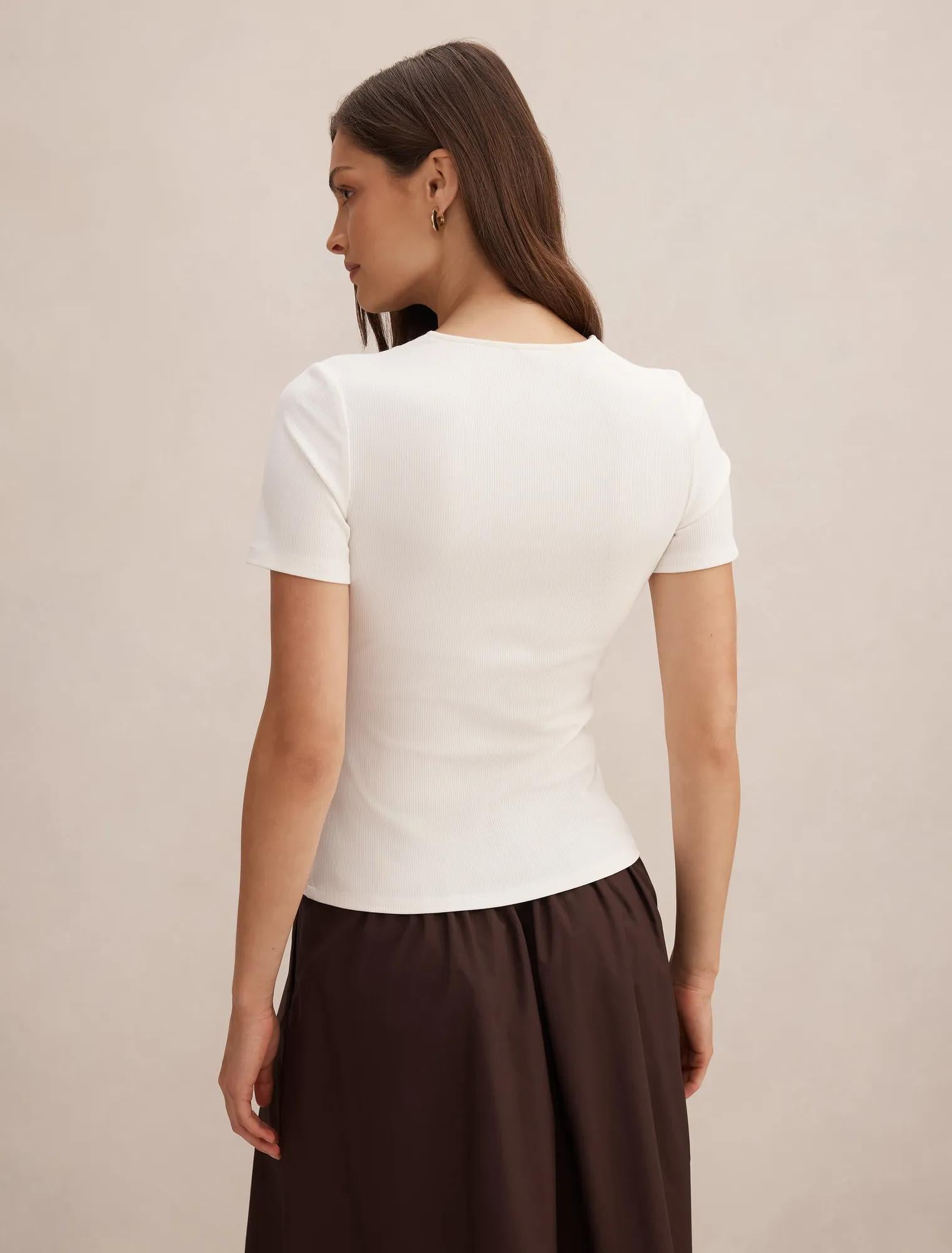 Sienna Lace Trim Tee Porcelain