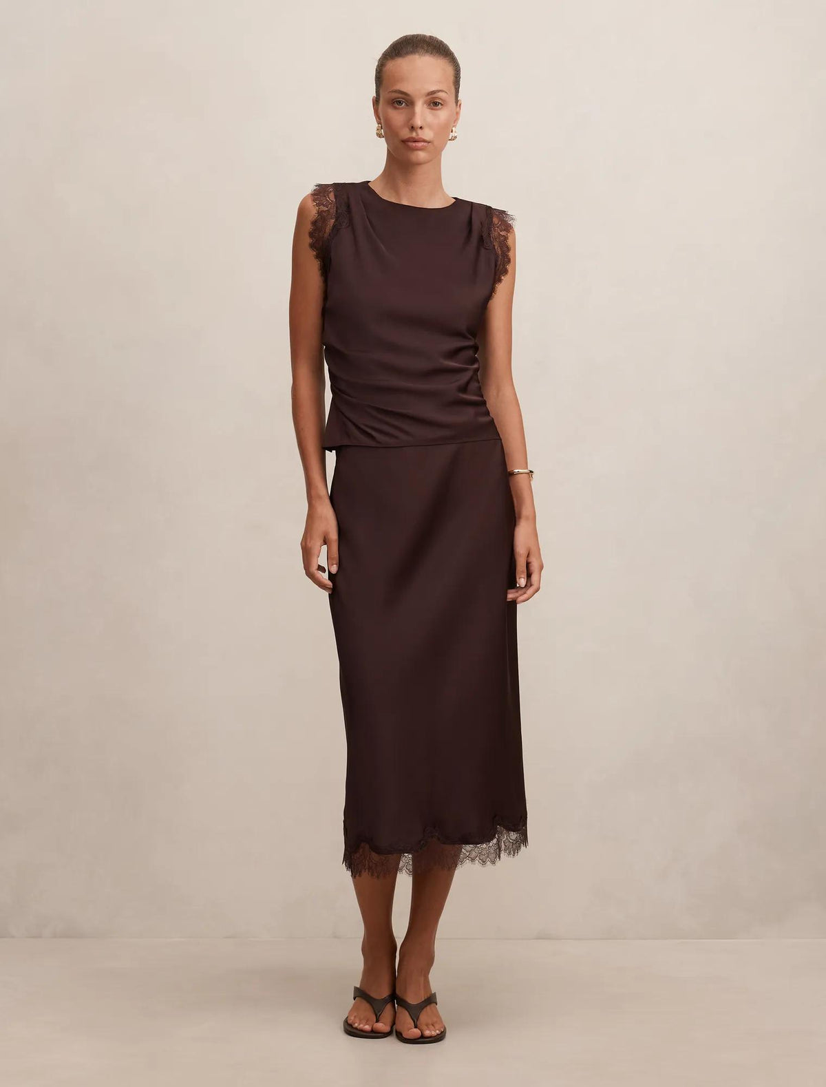 Enola Lace Midi Skirt Dark Chocolate Co-ord