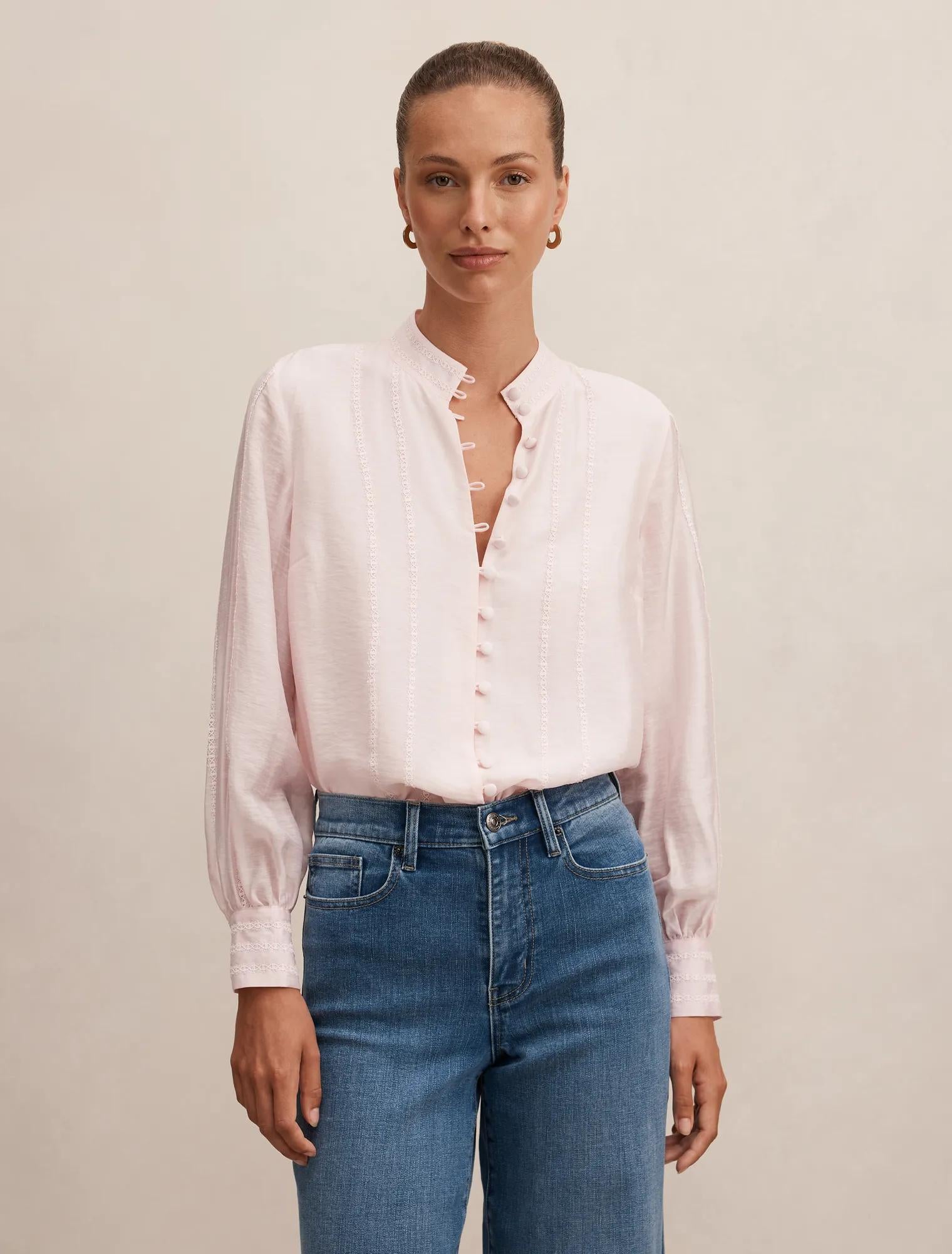 Astra Lace Trim Blouse Barely Pink
