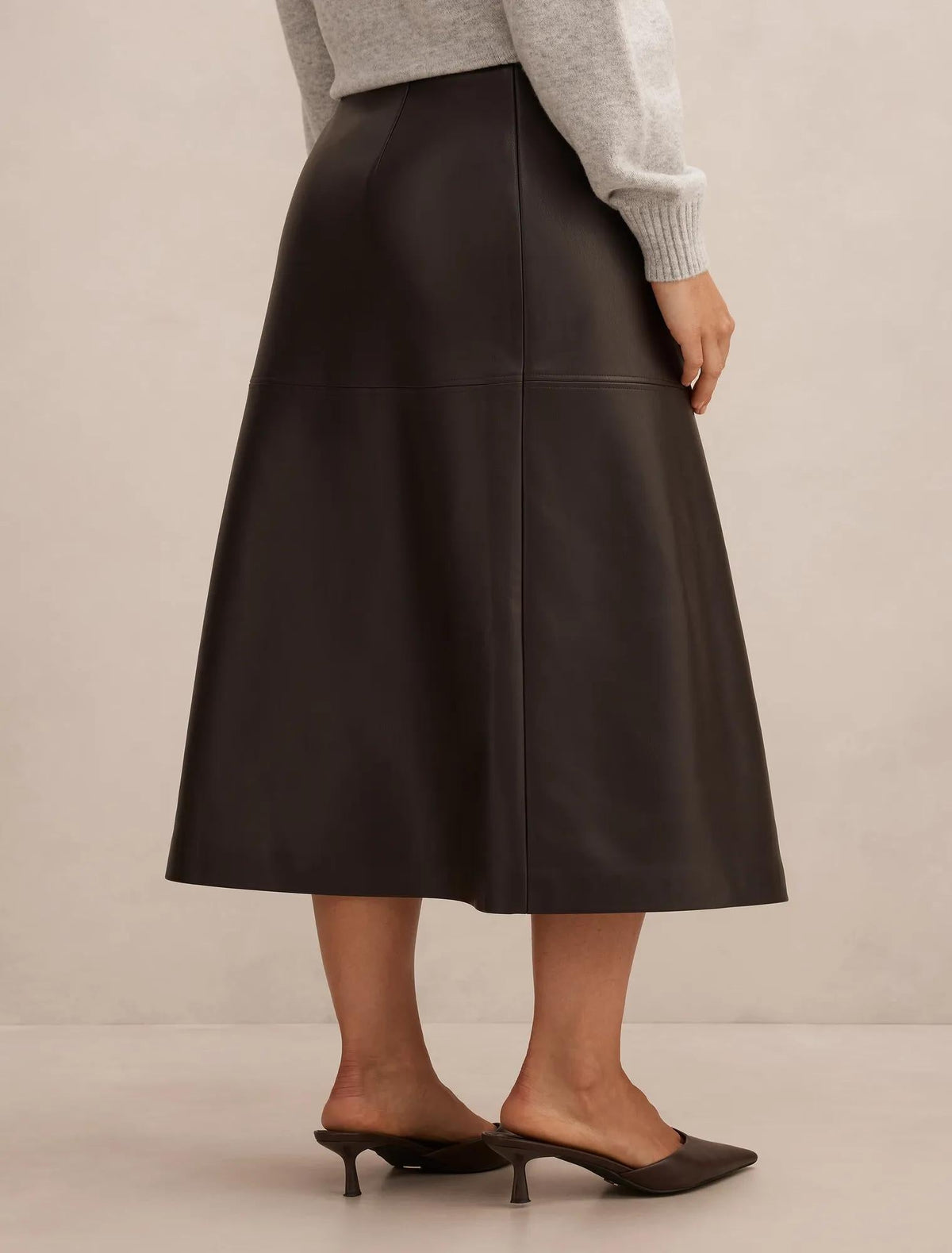 Amelia Vegan Leather Wrap Skirt Chocolate