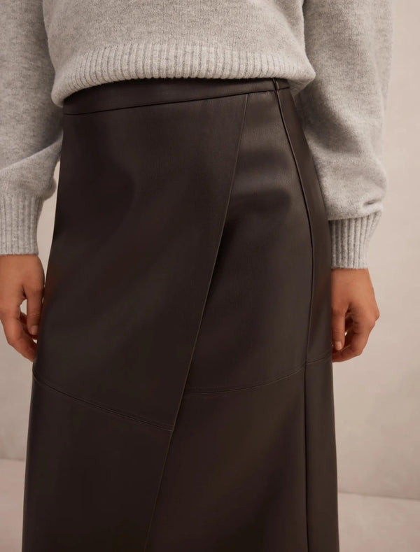 Amelia Vegan Leather Wrap Skirt Chocolate
