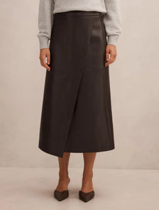Amelia Vegan Leather Wrap Skirt Chocolate
