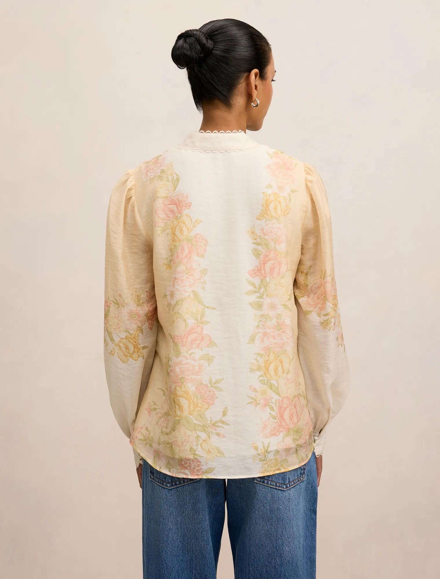 Emma Petite Trimmed Blouse Peach Mercia Floral