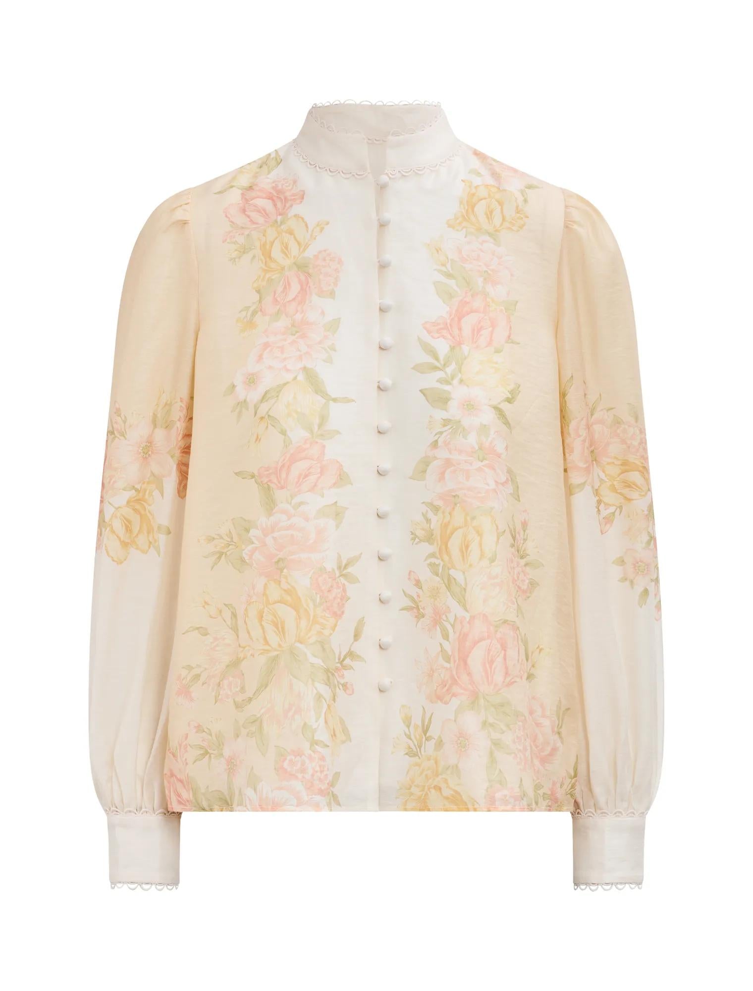 Emma Petite Trimmed Blouse Peach Mercia Floral_mannequin