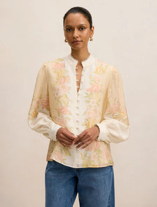 Emma Petite Trimmed Blouse Peach Mercia Floral