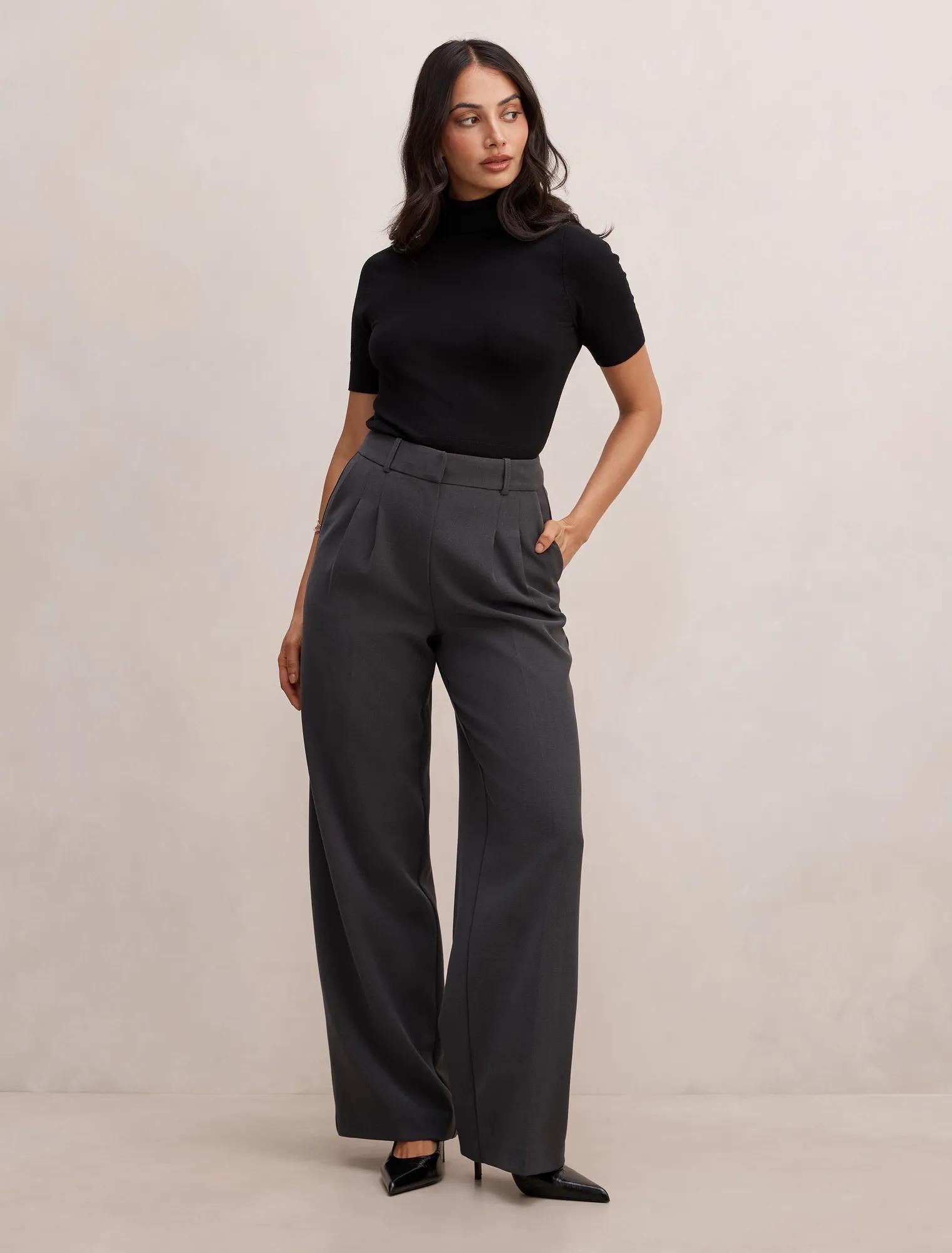 Eva Wide Leg Pant Charcoal Grey