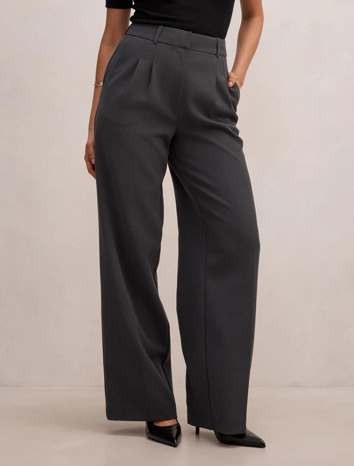 Eva Wide Leg Pant Charcoal Grey