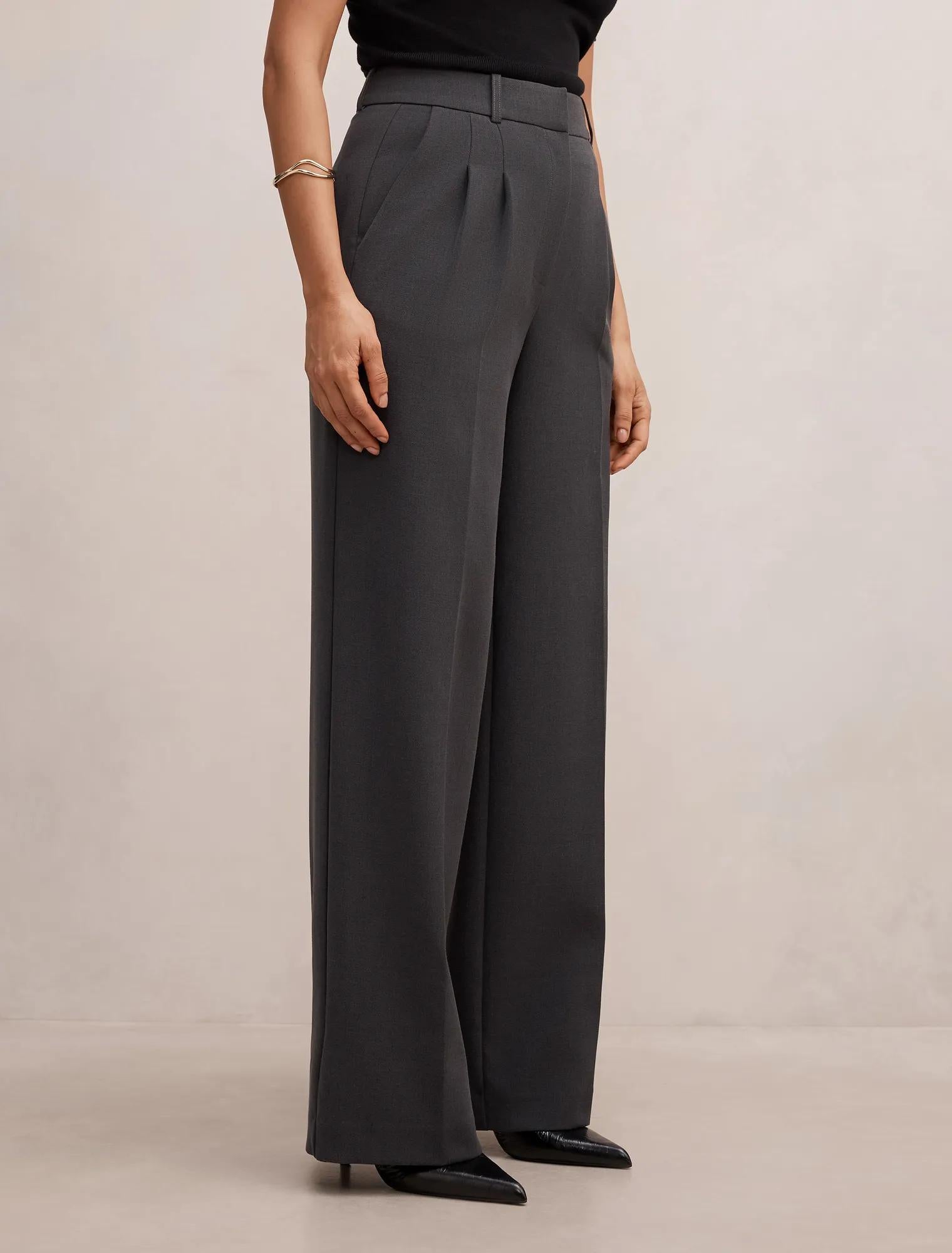 Eva Wide Leg Pant Charcoal Grey