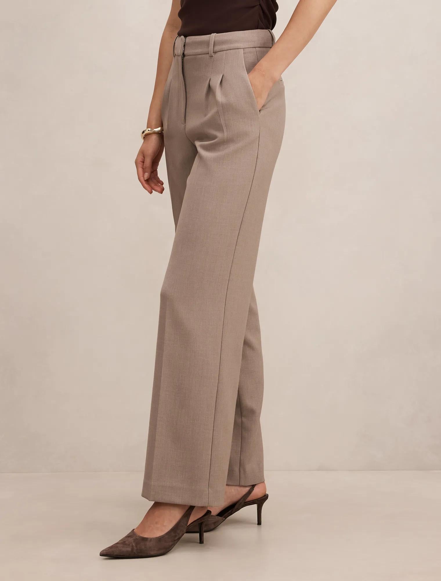 Eva Pleat Wide Leg Pants Taupe Marle