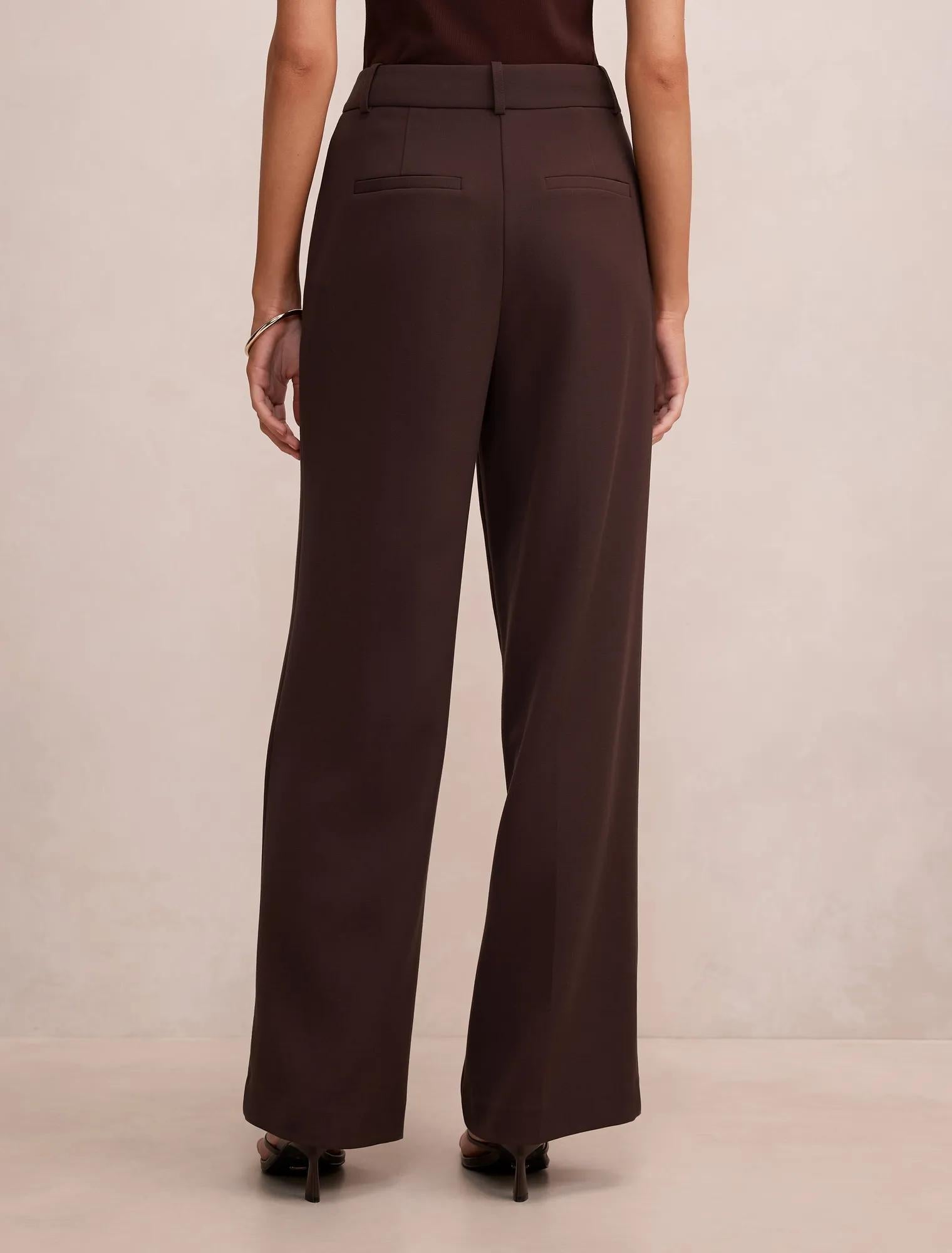 Eva Pleat Wide Leg Pants Chocolate