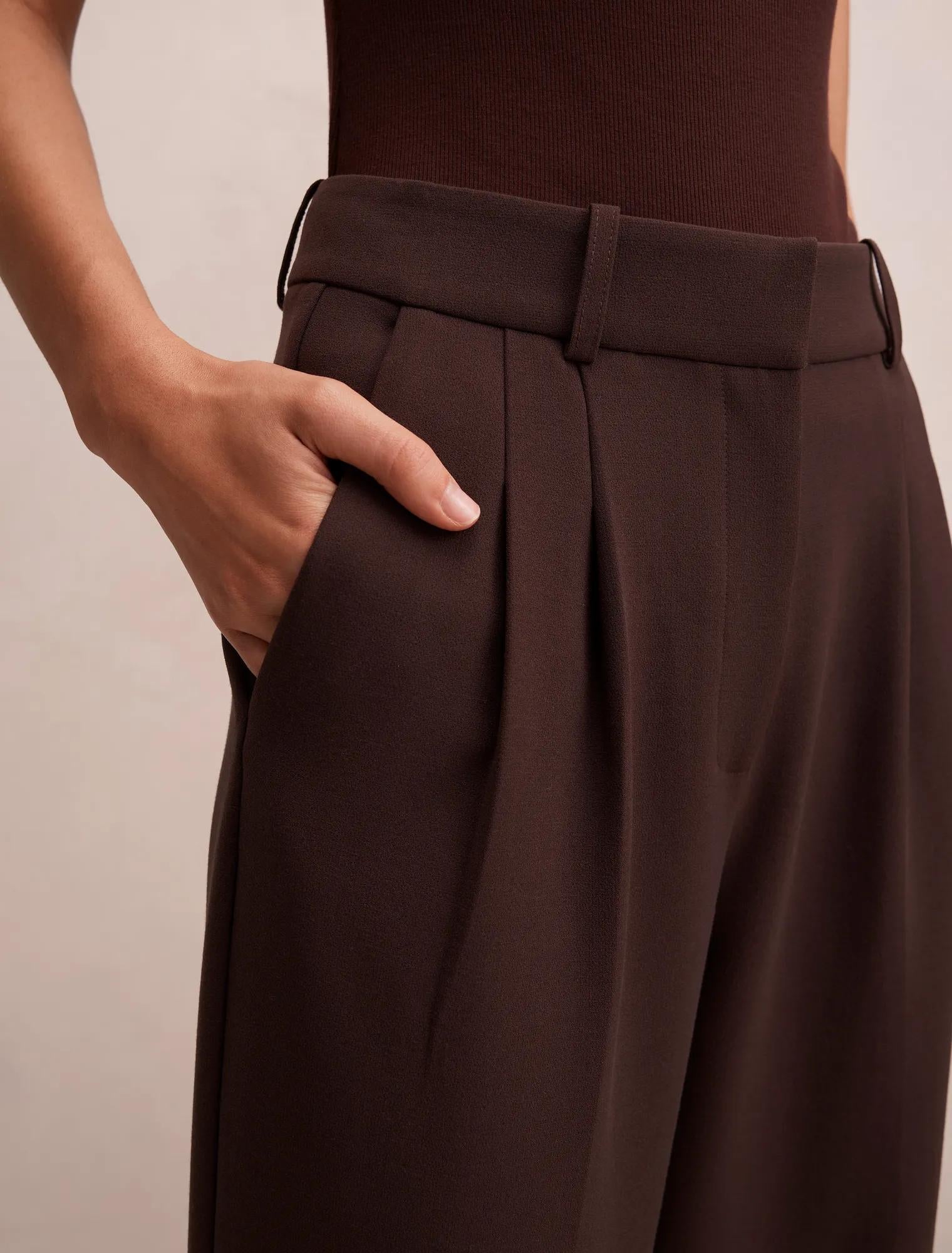 Eva Pleat Wide Leg Pants Chocolate
