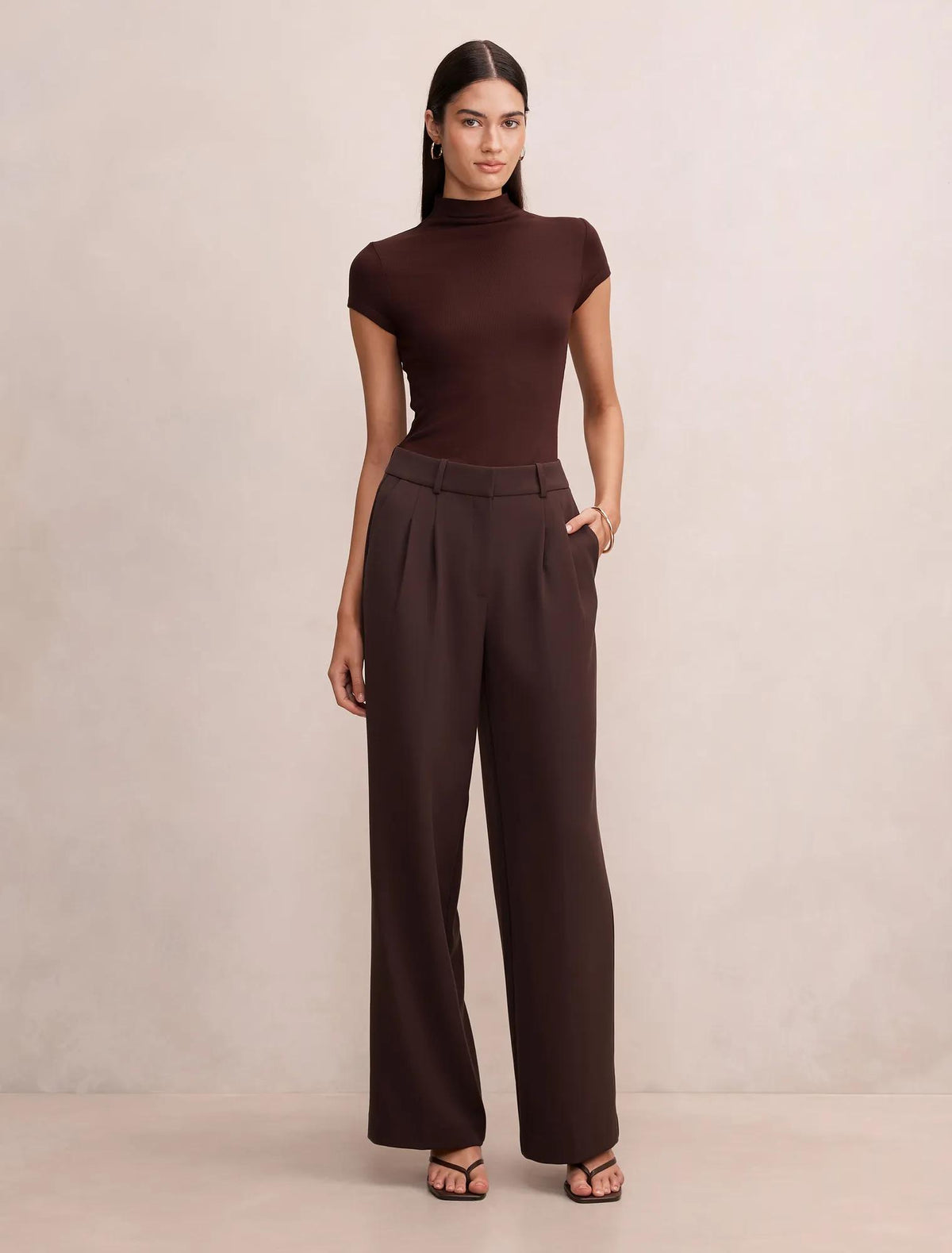 Eva Pleat Wide Leg Pants Chocolate