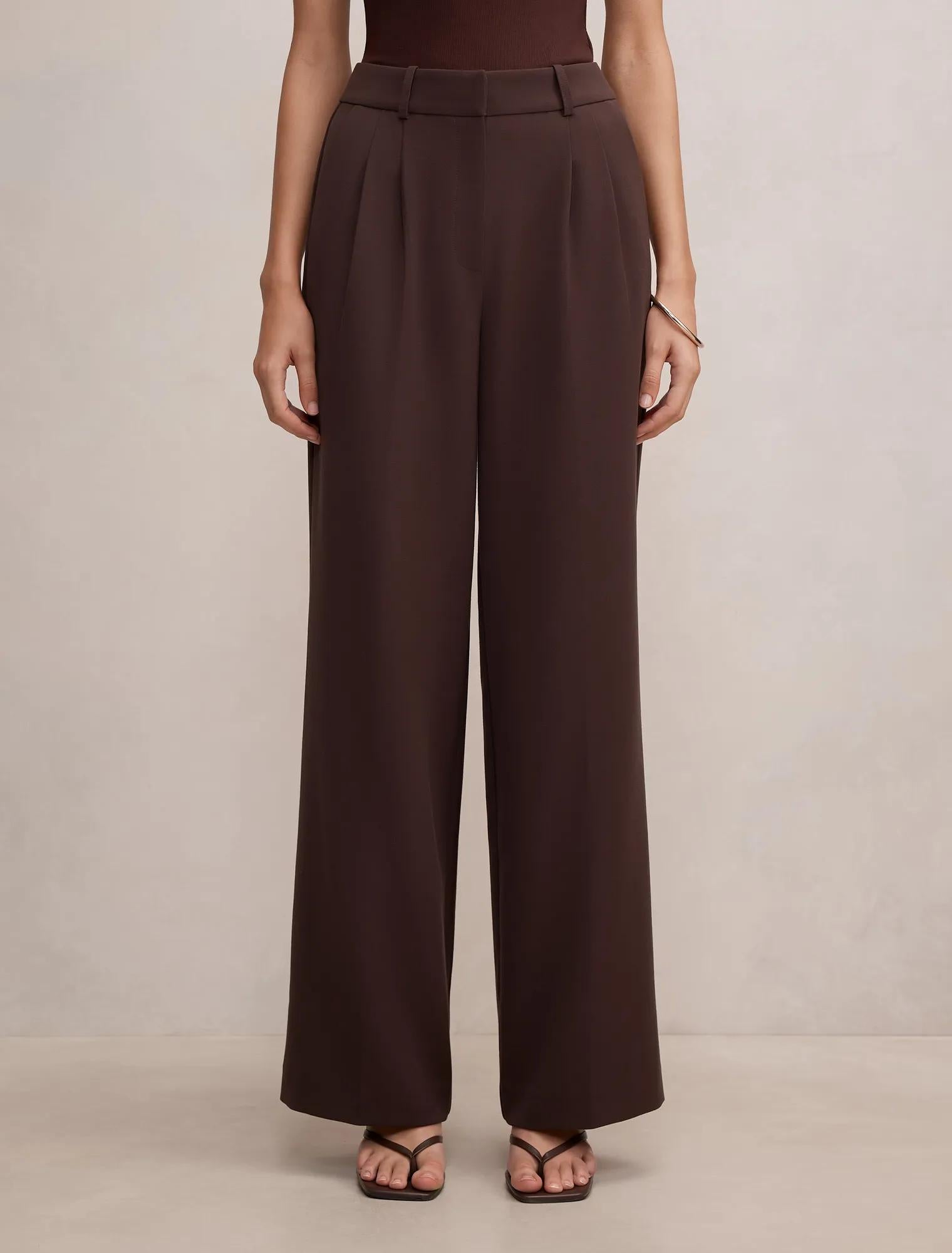Eva Pleat Wide Leg Pants Chocolate