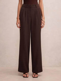 Eva Pleat Wide Leg Pants Chocolate