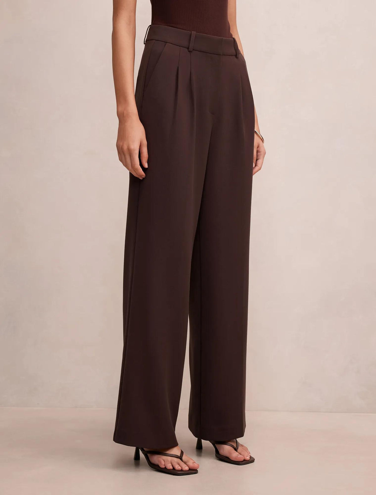 Eva Pleat Wide Leg Pants Chocolate