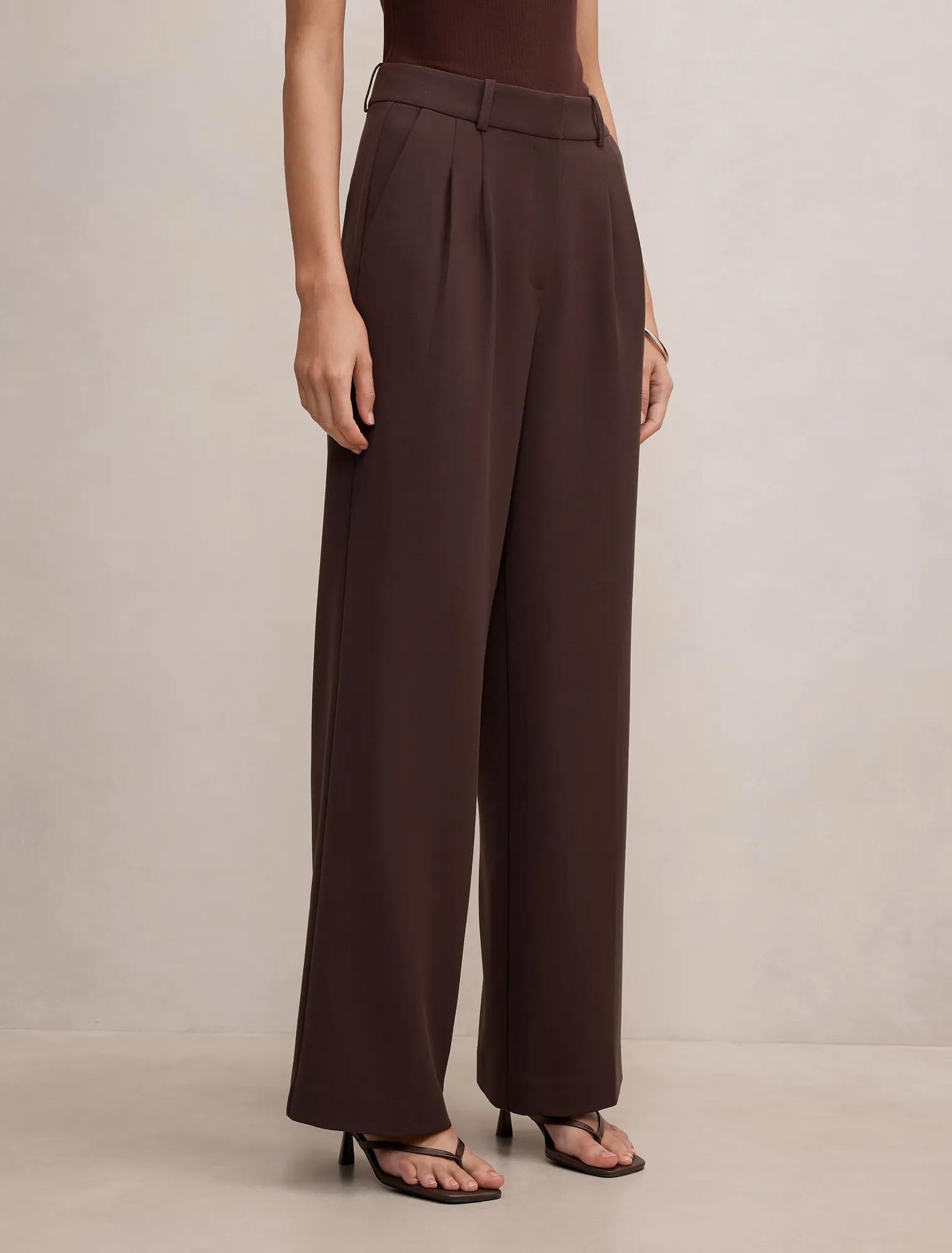 Eva Pleat Wide Leg Pants Chocolate