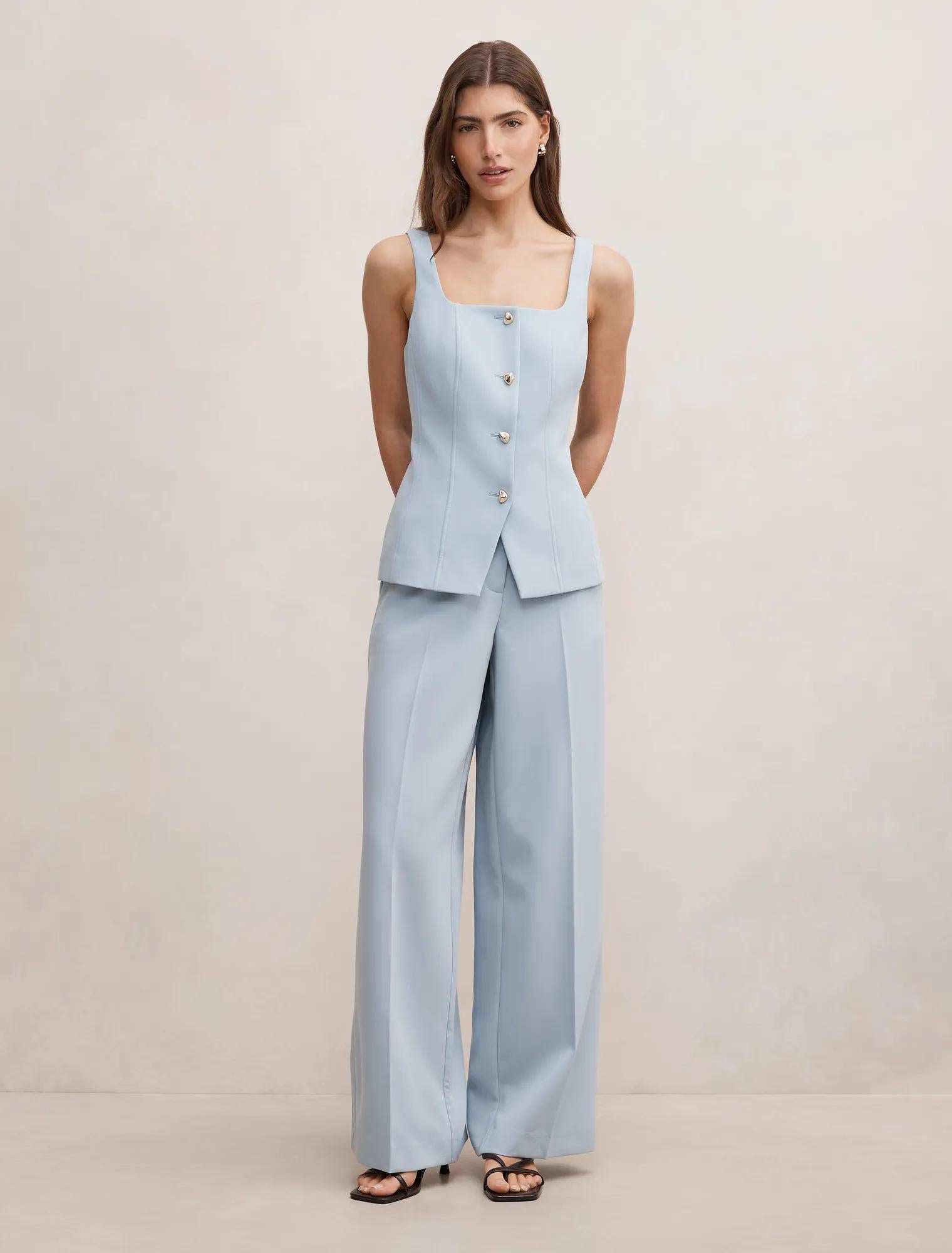 Lee Square Neck Waistcoat Sky Blue Suit