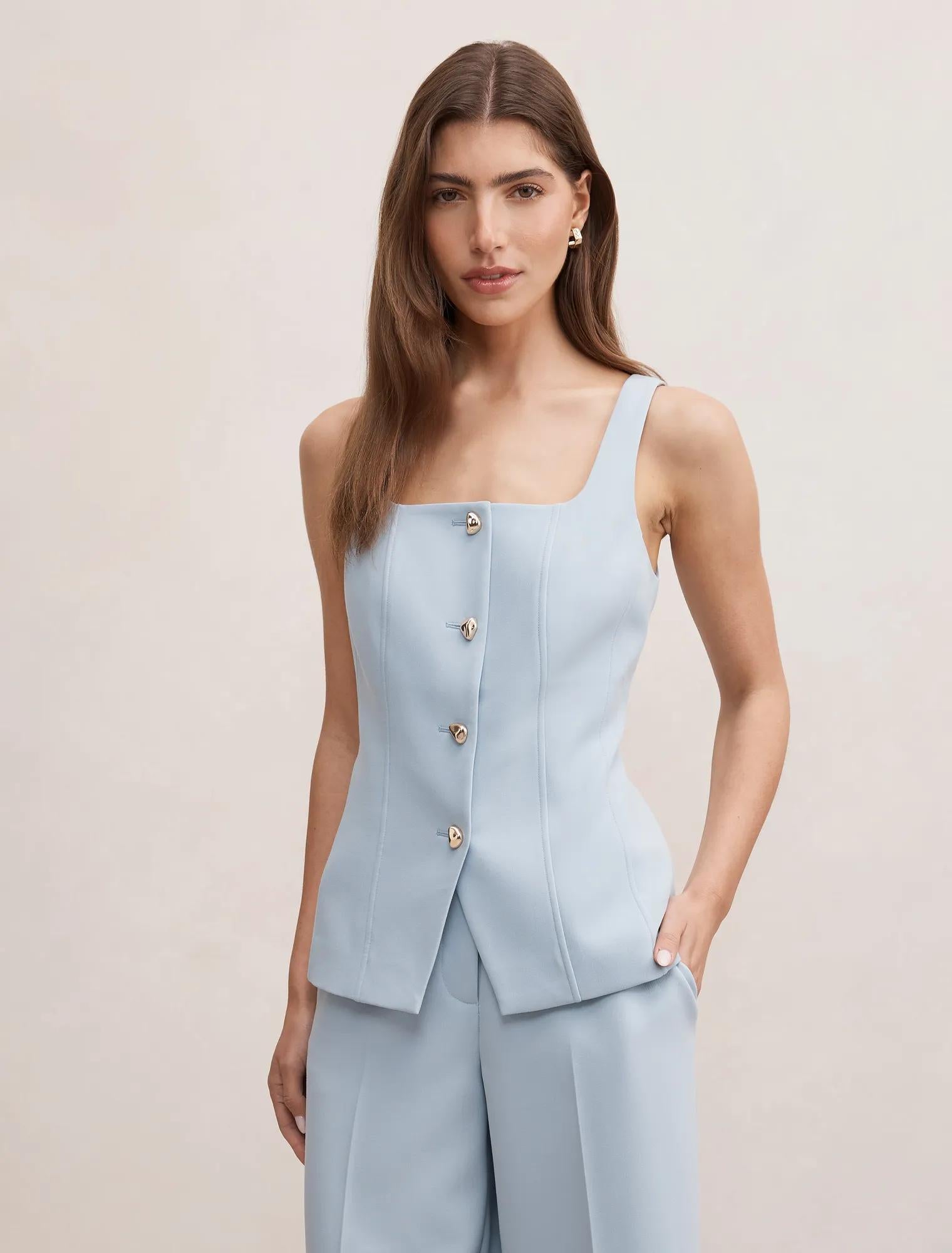 Lee Square Neck Waistcoat Sky Blue Suit