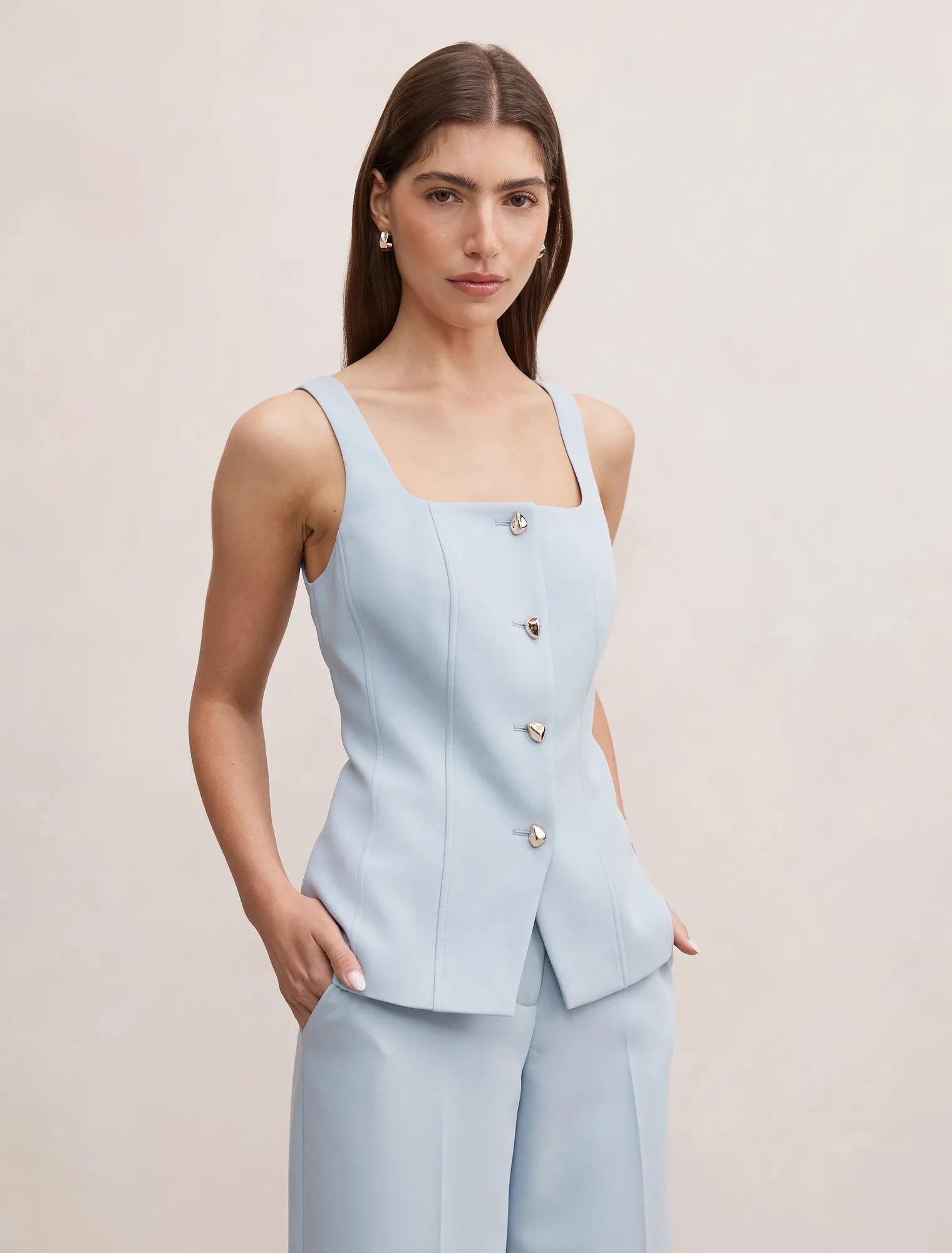 Lee Square Neck Waistcoat Sky Blue Suit