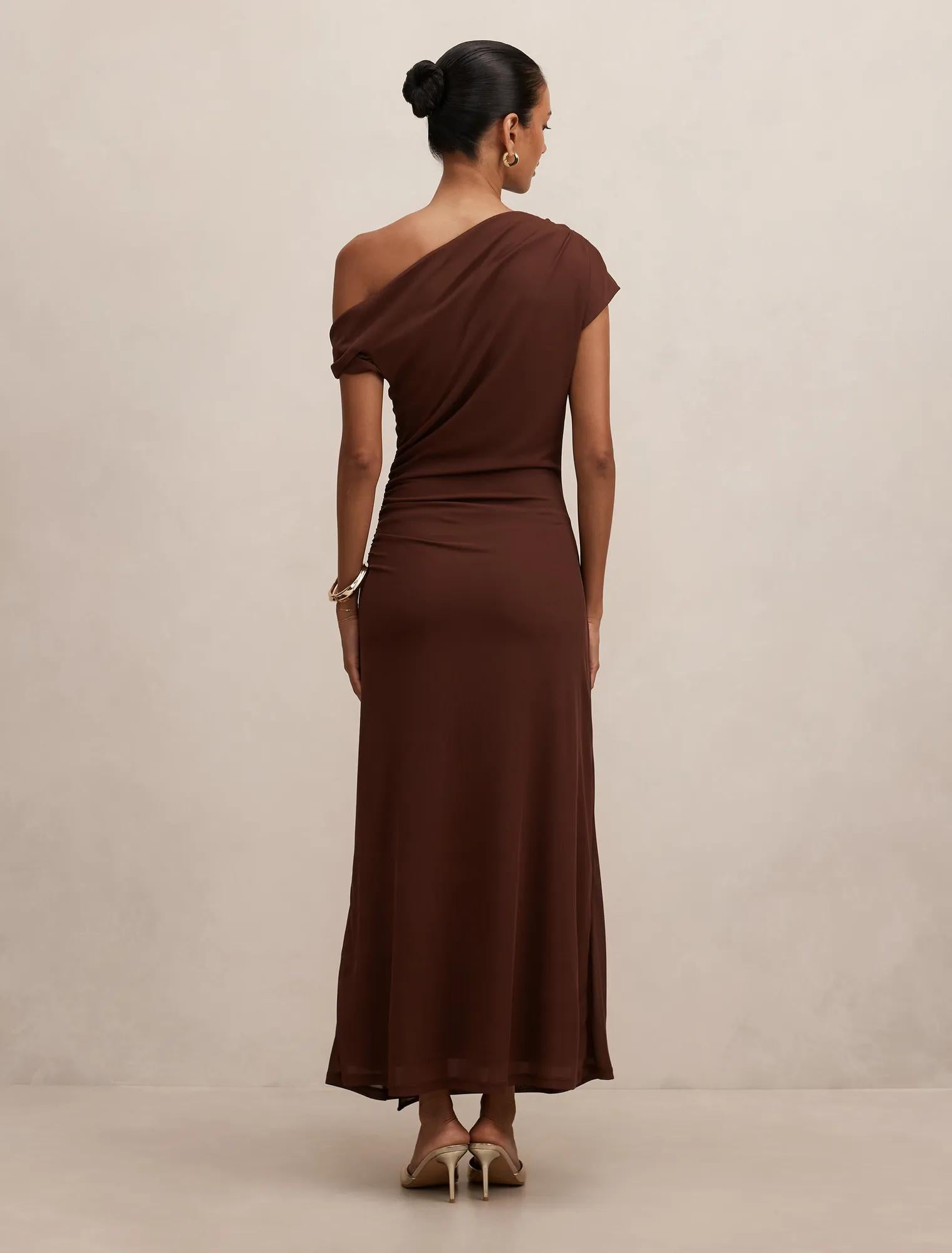 Piper Petite Tie Mesh Midi Deep Mahogany