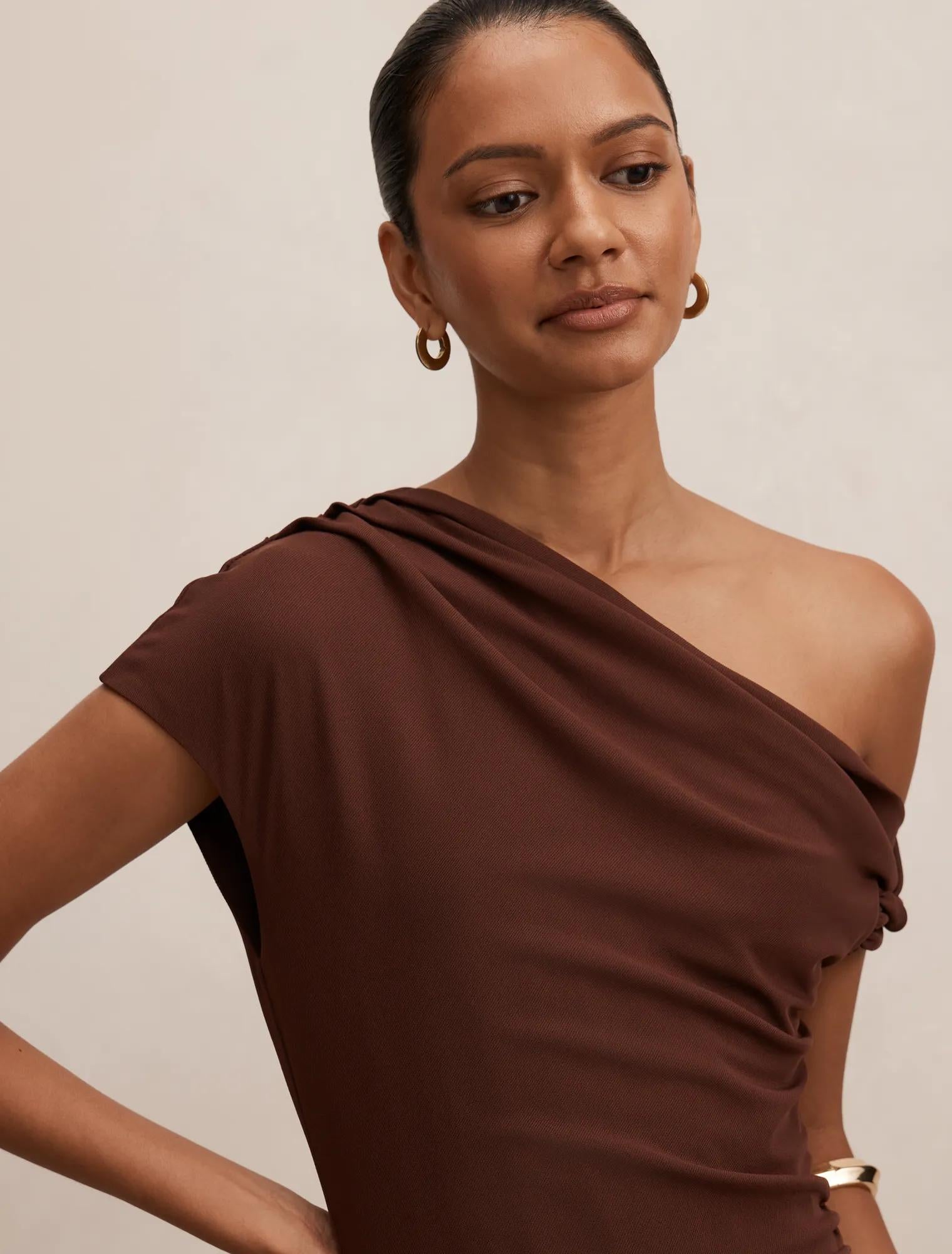 Piper Petite Tie Mesh Midi Deep Mahogany