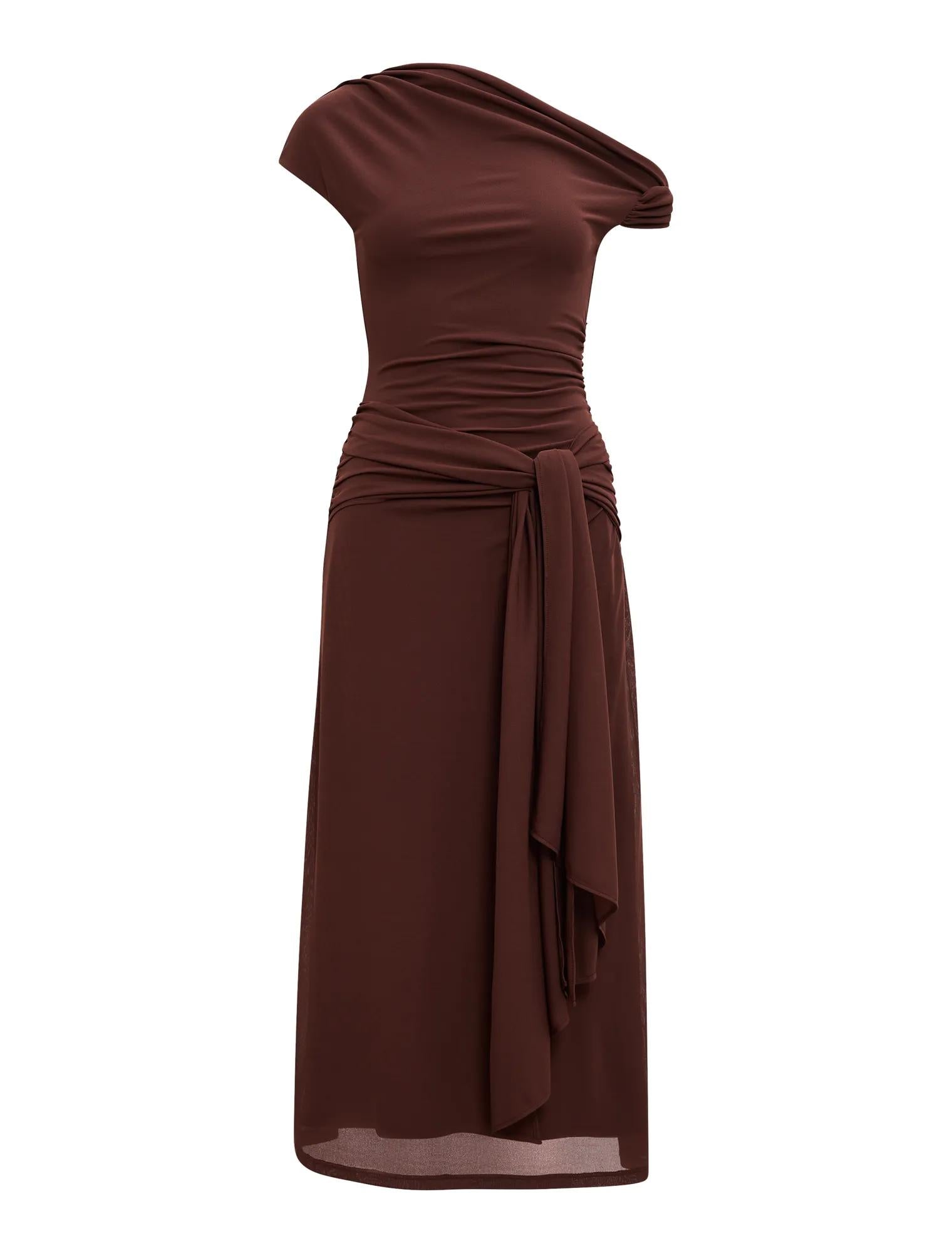 Piper Petite Tie Mesh Midi Deep Mahogany_mannequin