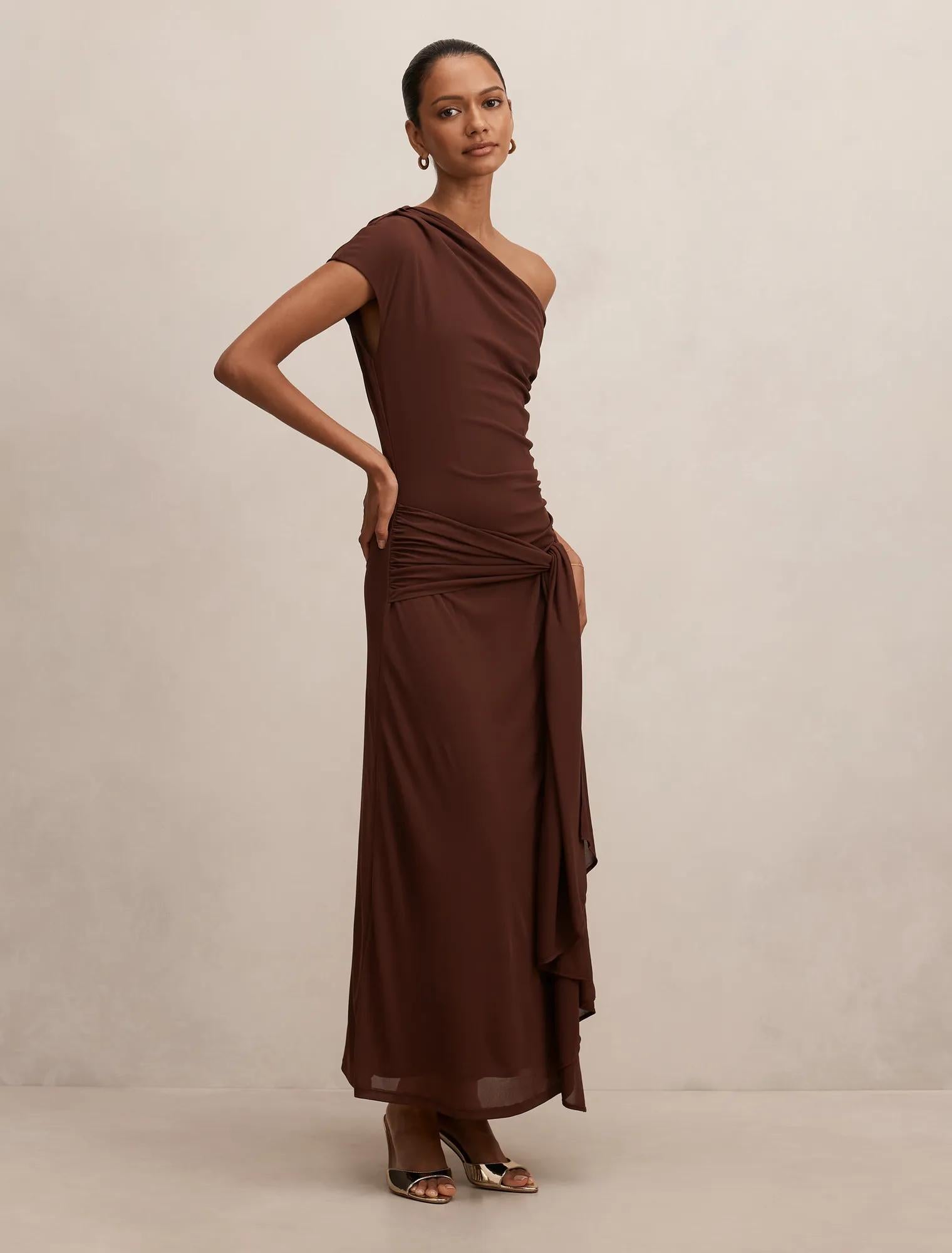 Piper Petite Tie Mesh Midi Deep Mahogany