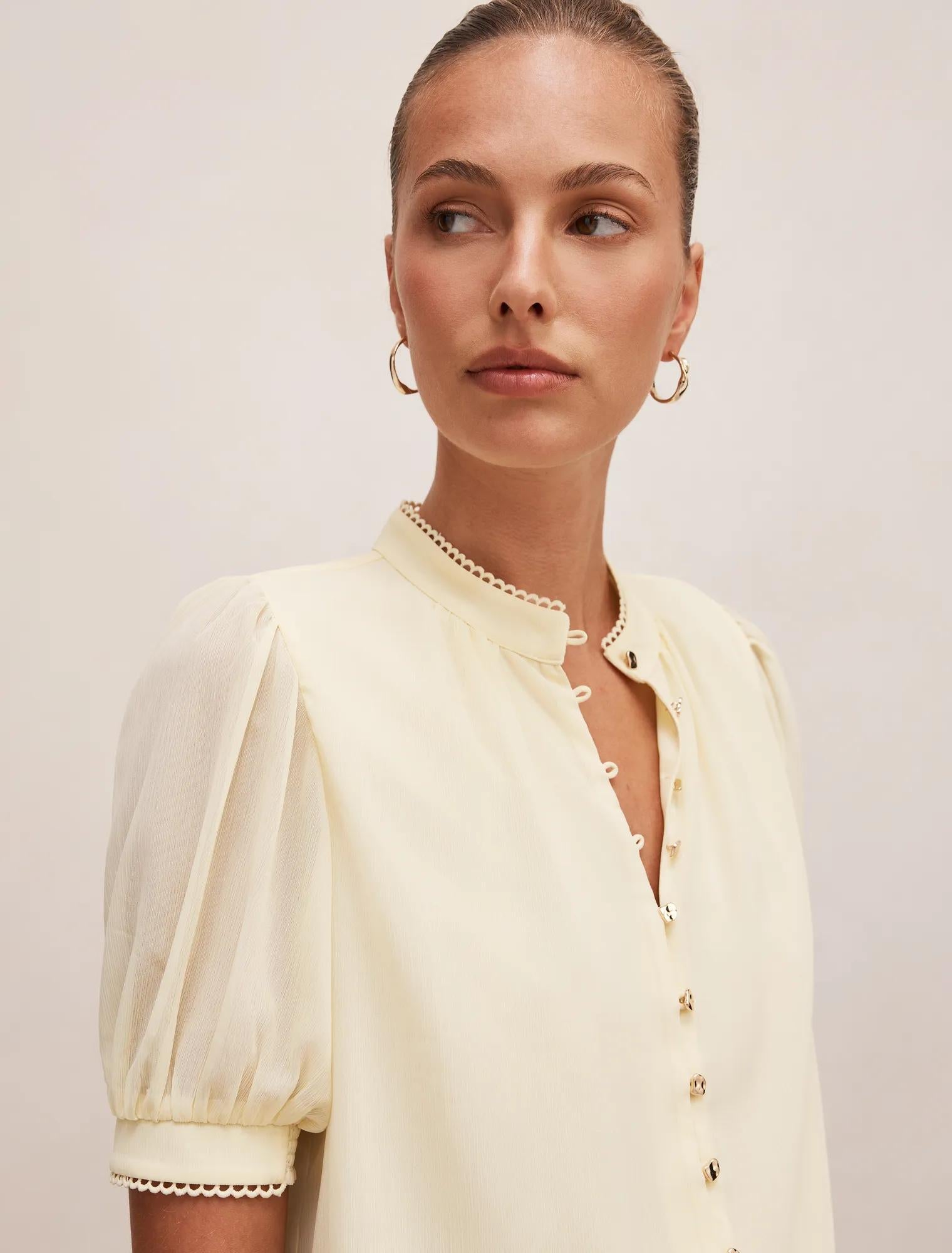 Leighton Short Sleeve Blouse Double Cream